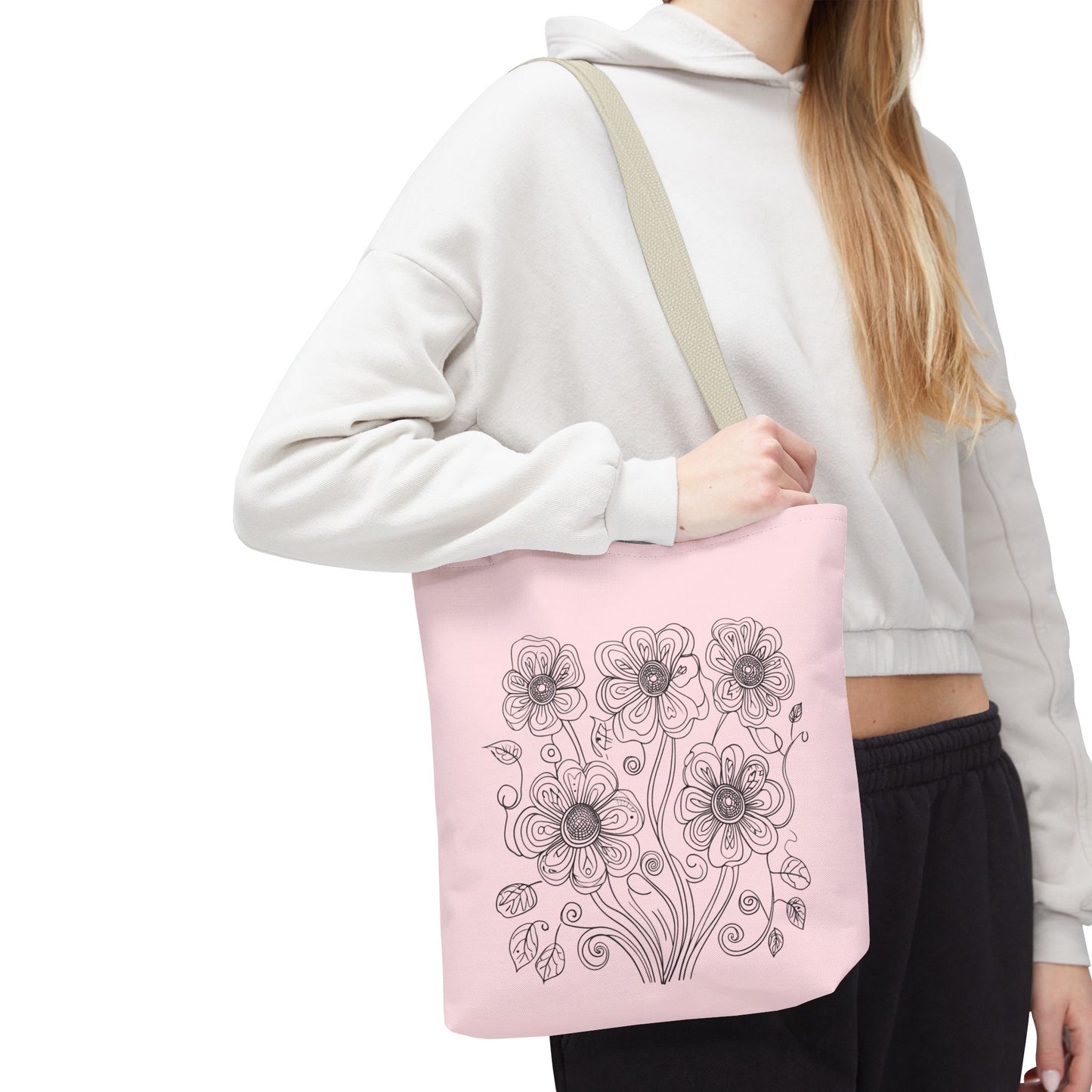 Floral Doodle Pink Tote Bag — Hand-Drawn Flower Design