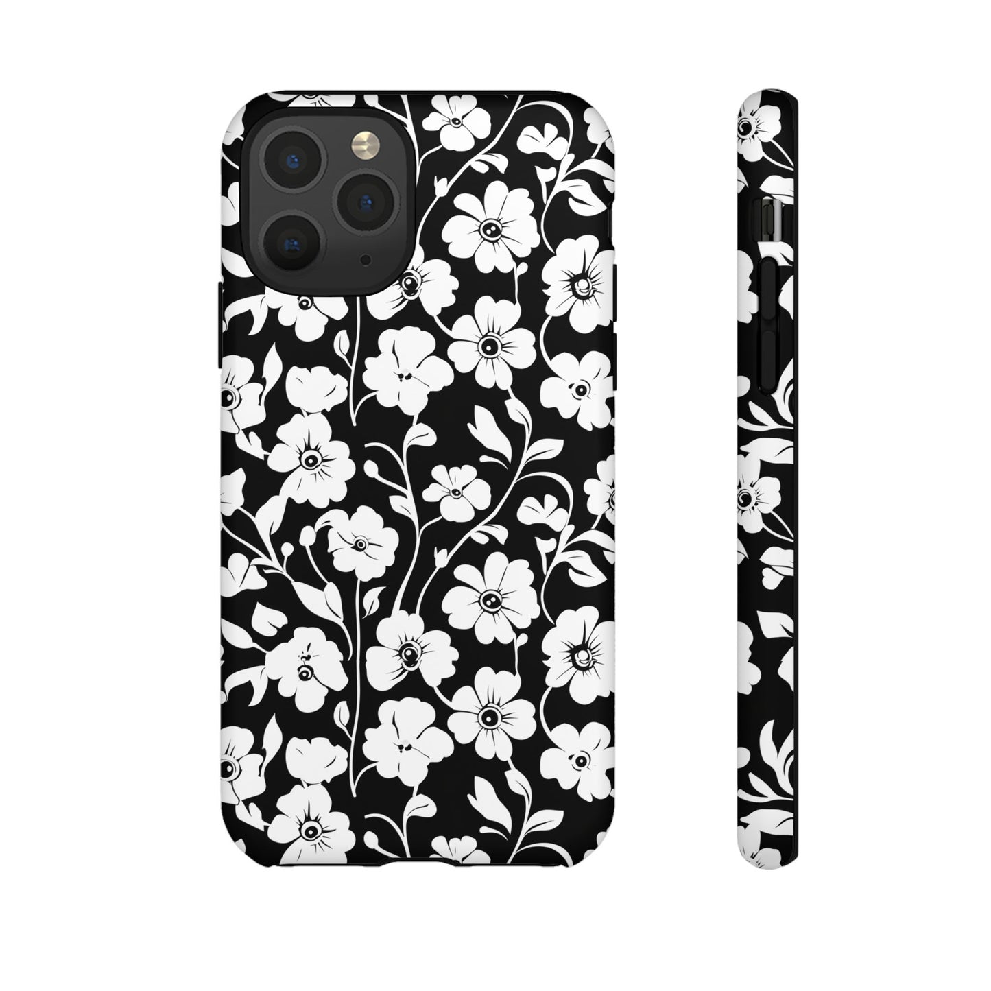 Floral Noir Tough Phone Case — Black & White Flower Protective Cover
