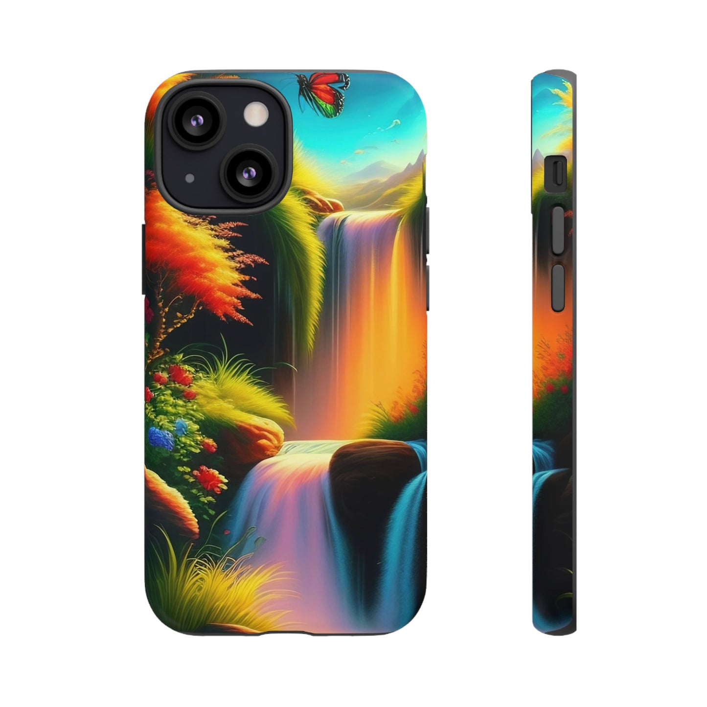 Phone Case - Vibrant Waterfall Landscape with Butterfly | Colorful Nature Protective Case