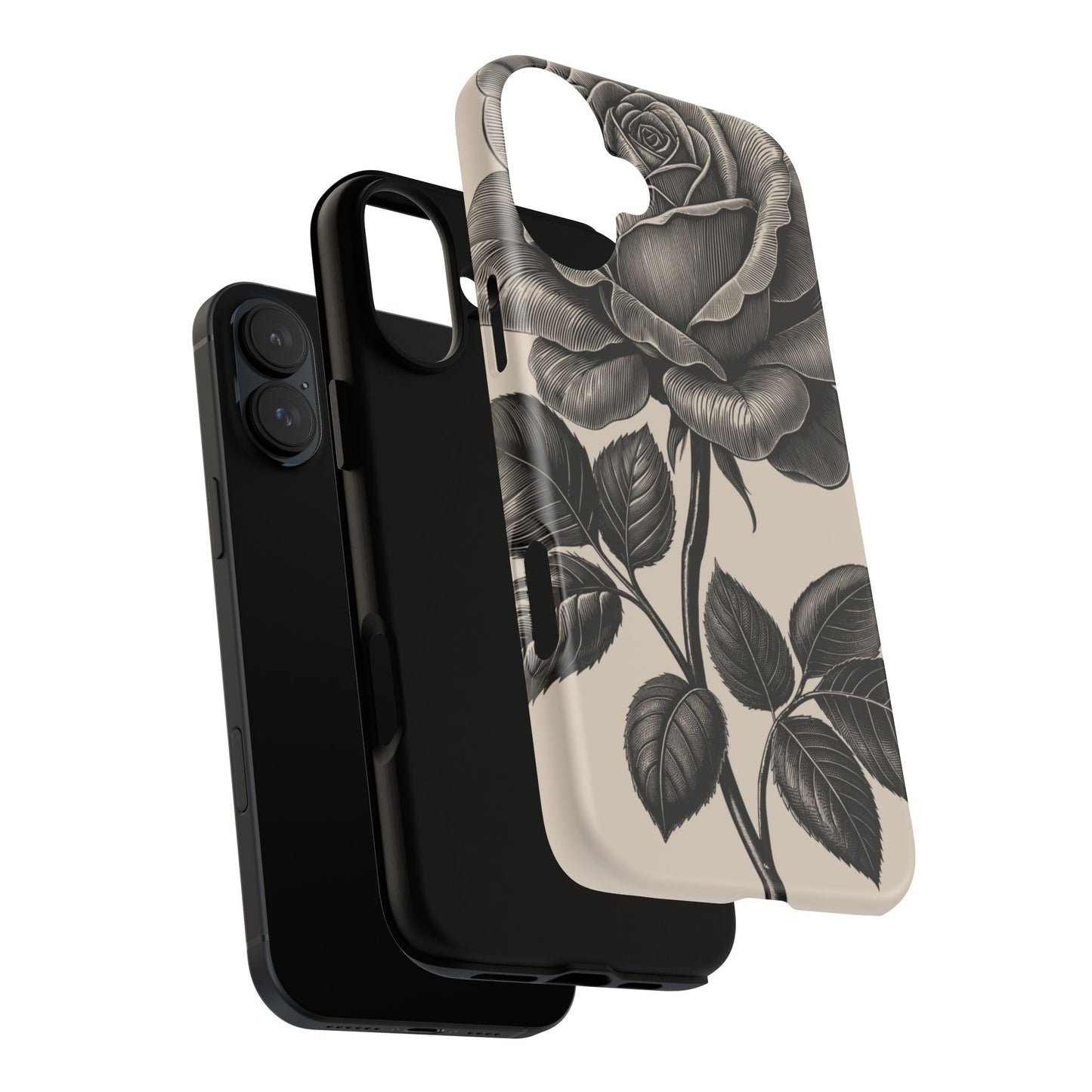 Black Rose Phone Case, Tough Cases with Floral Design, Elegant Tech Accessory, Gift for Flower Lovers, Stylish Protection