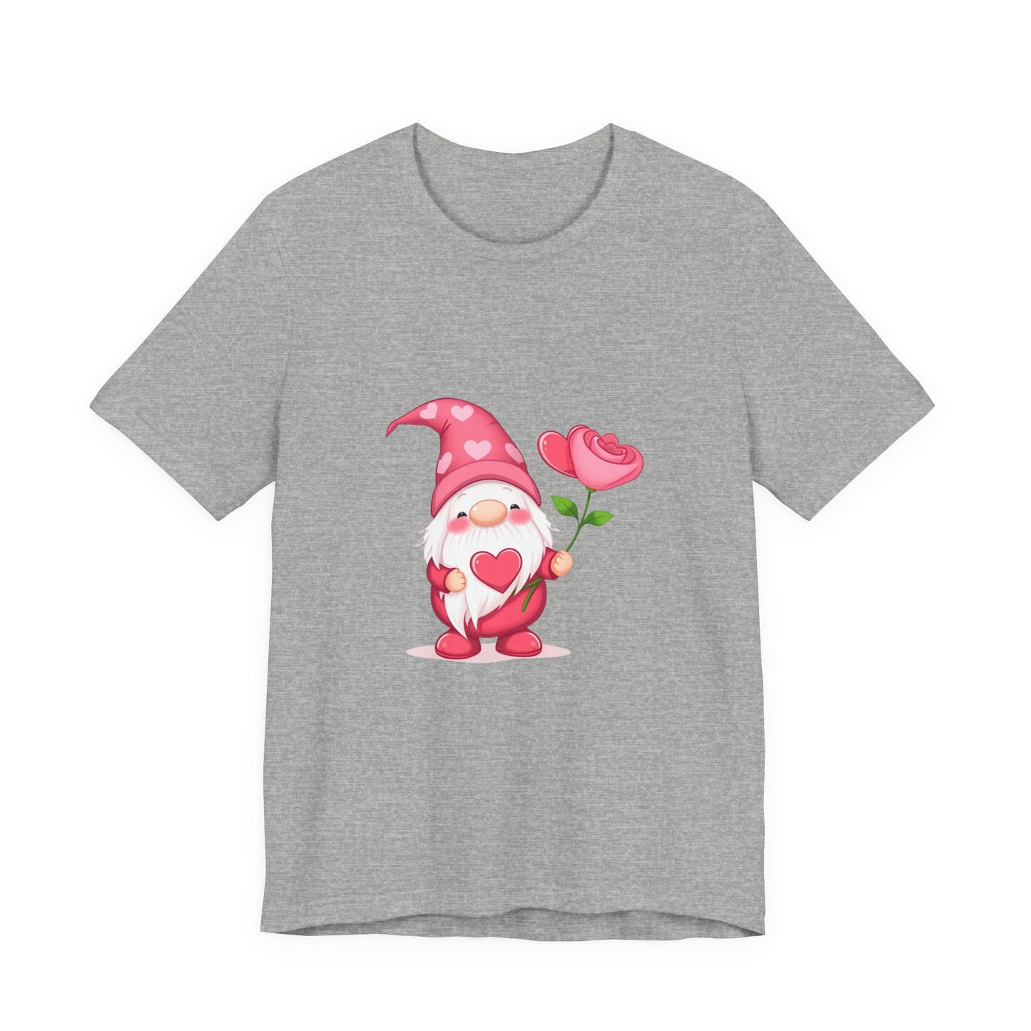 Valentine Gnome T‑Shirt — Cute Pink Gnome Holding Rose Tee