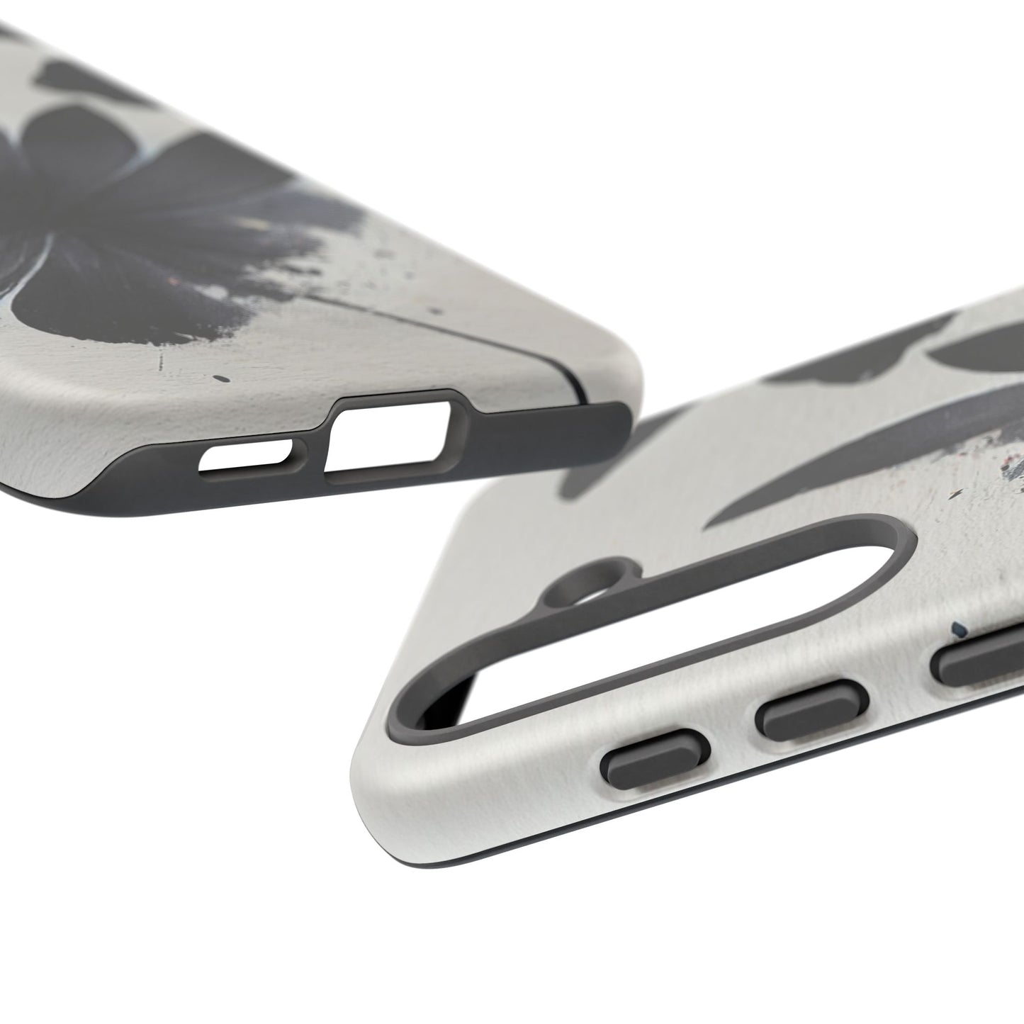 Monochrome Floral Tough Phone Case — Black Ink Flower Protective Cover