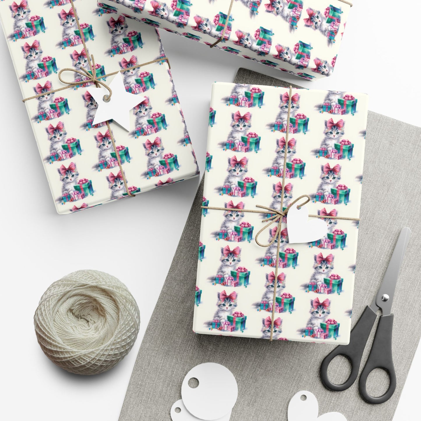 Gift Wrap Paper — Cute Kitten with Presents Pattern