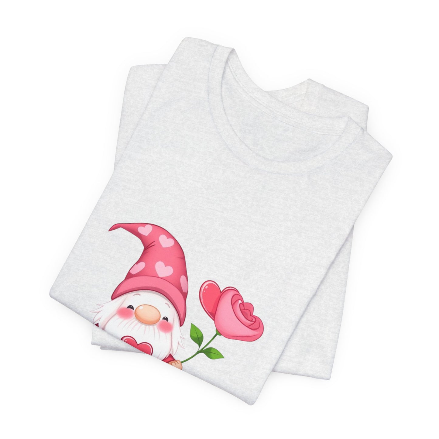 Valentine Gnome T‑Shirt — Cute Pink Gnome Holding Rose Tee