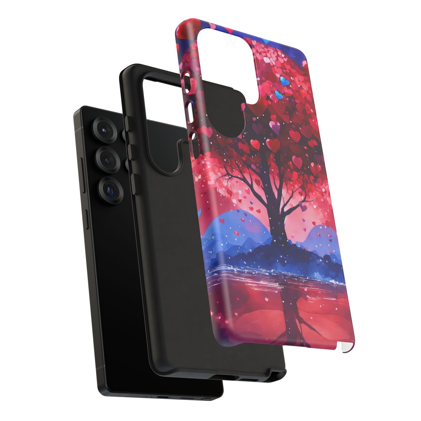 Heart Tree Phone Case — Romantic Red & Blue Protective Tough Case