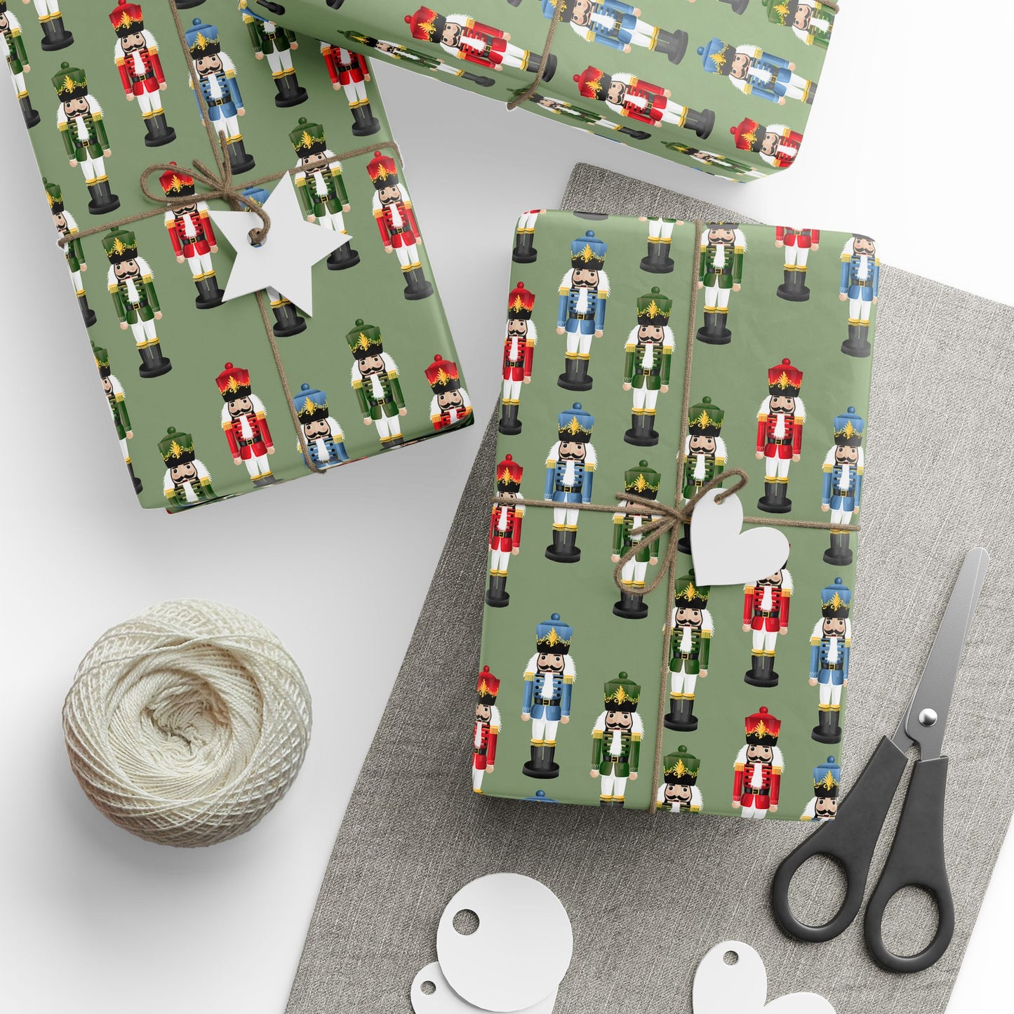 Nutcracker Pattern Wrapping Paper Roll — Festive Green Holiday Gift Wrap