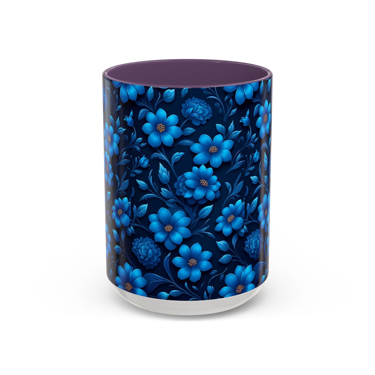 Floral Accent Coffee Mug, Blue Flower Mug, Ceramic Coffee Cup, Gift for Her, Nature-Themed Drinkware, Floral Home Decor, Unique Mug