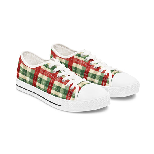Low Top Sneakers — Red & Green Plaid Holiday Canvas Shoes