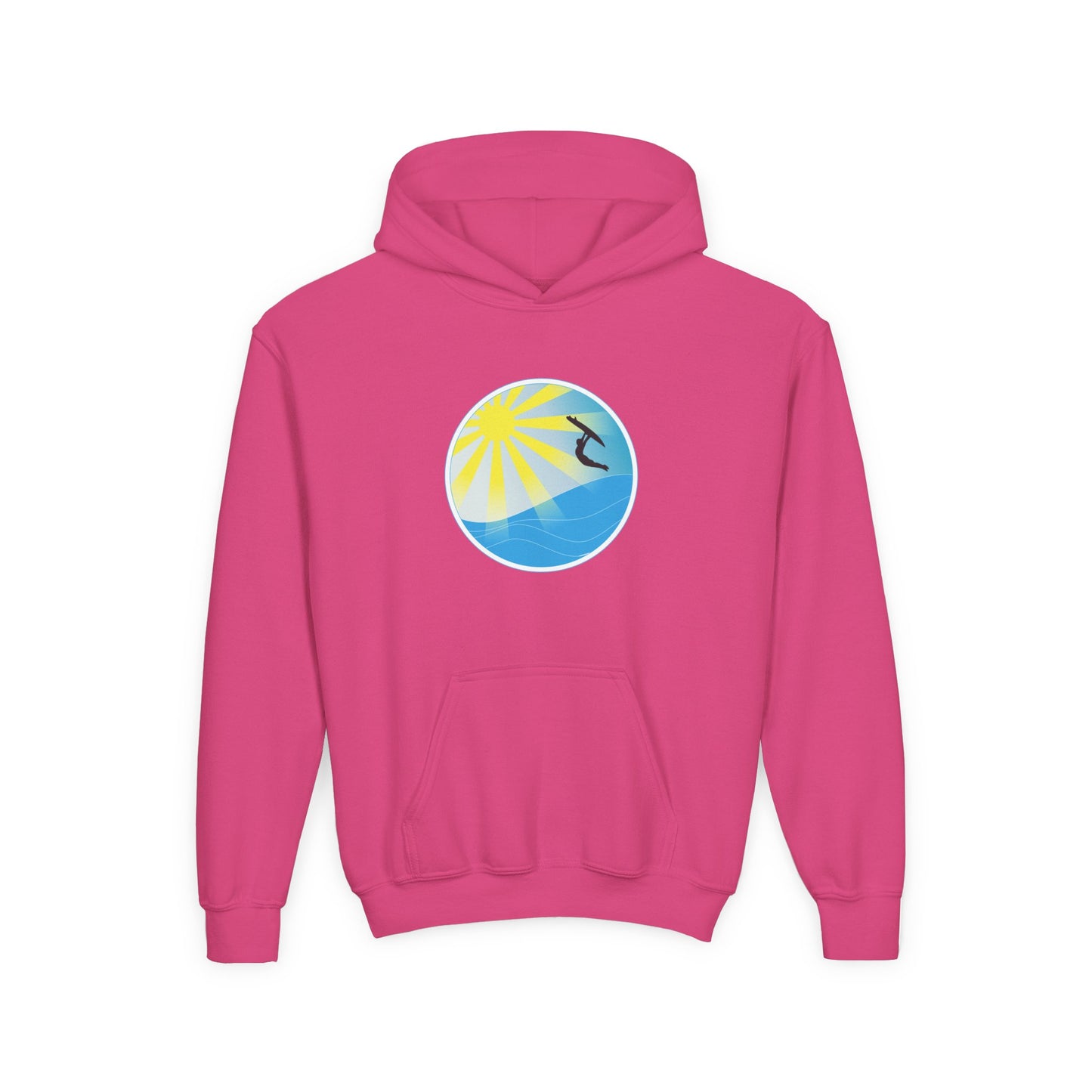 Sunrise Surf Circle Youth Hoodie | Surfing Wave Graphic