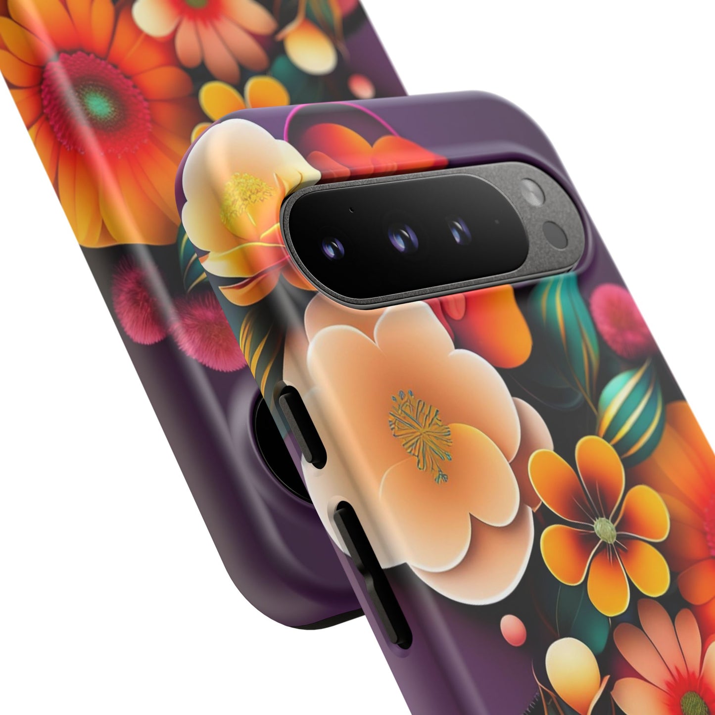 Floral Burst Tough Phone Case — Colorful Retro Flowers Protective Cover