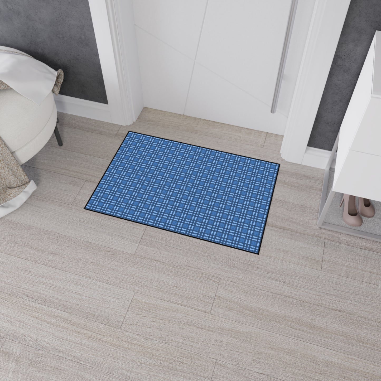 Blue Plaid Heavy-Duty Floor Mat — Durable Non-Slip Entry & Utility Rug