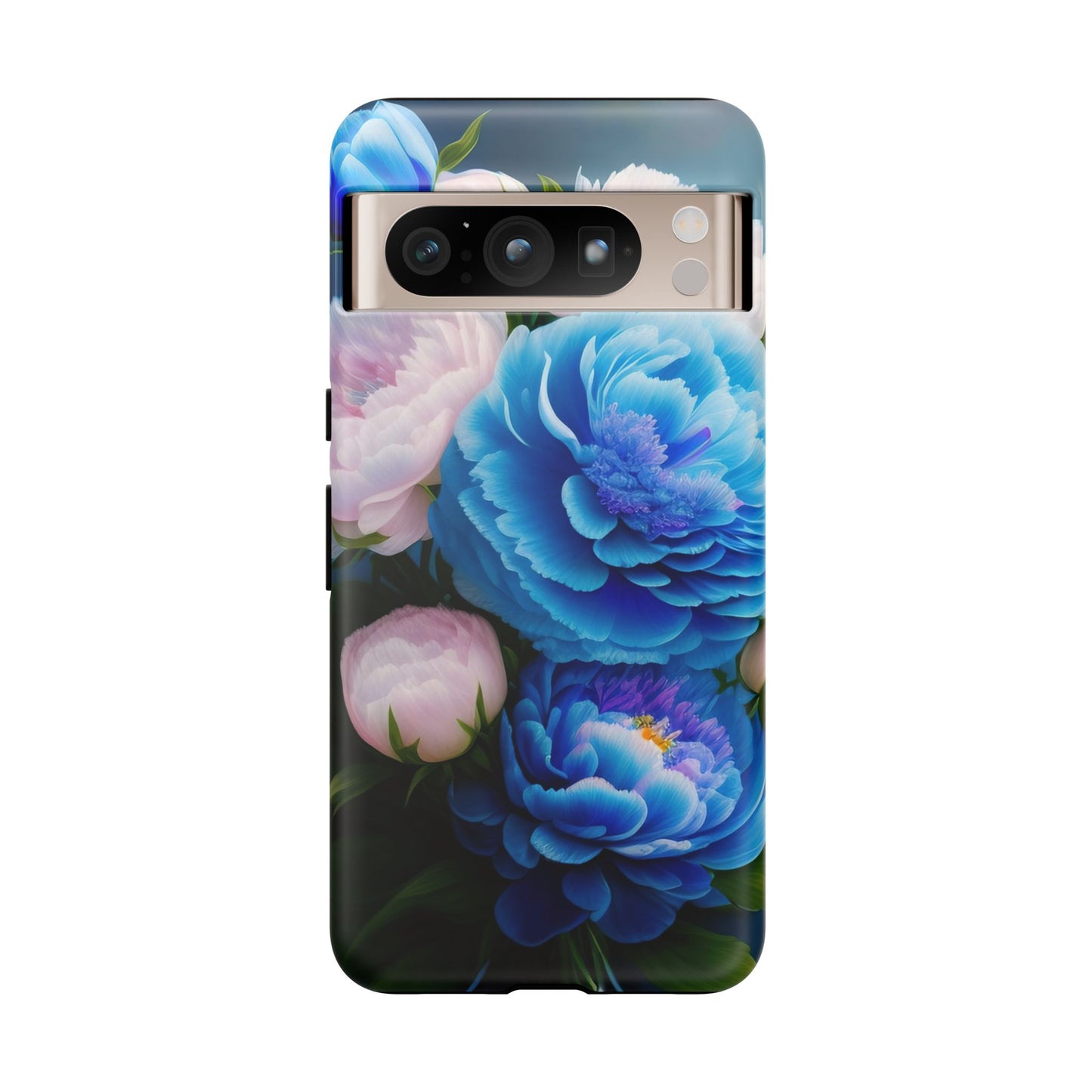 Floral Blue Peony Phone Case — Protective Tough Case with Pink & Blue Blooms