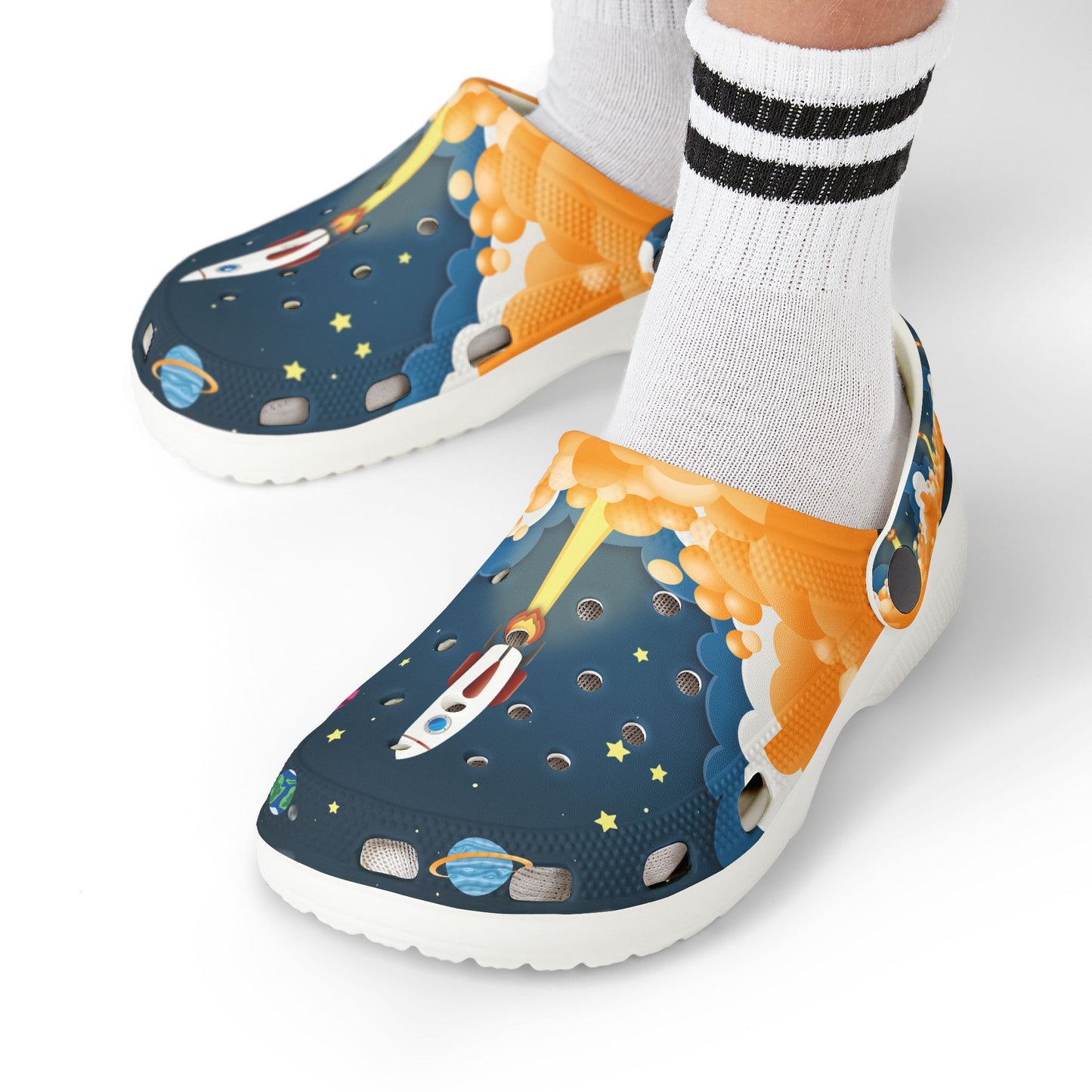 Rocket Adventure Kid's EVA Foam Clogs, Fun Kids Slip-On Shoes, Colorful Summer Footwear, Space-Themed Clogs for Playtime