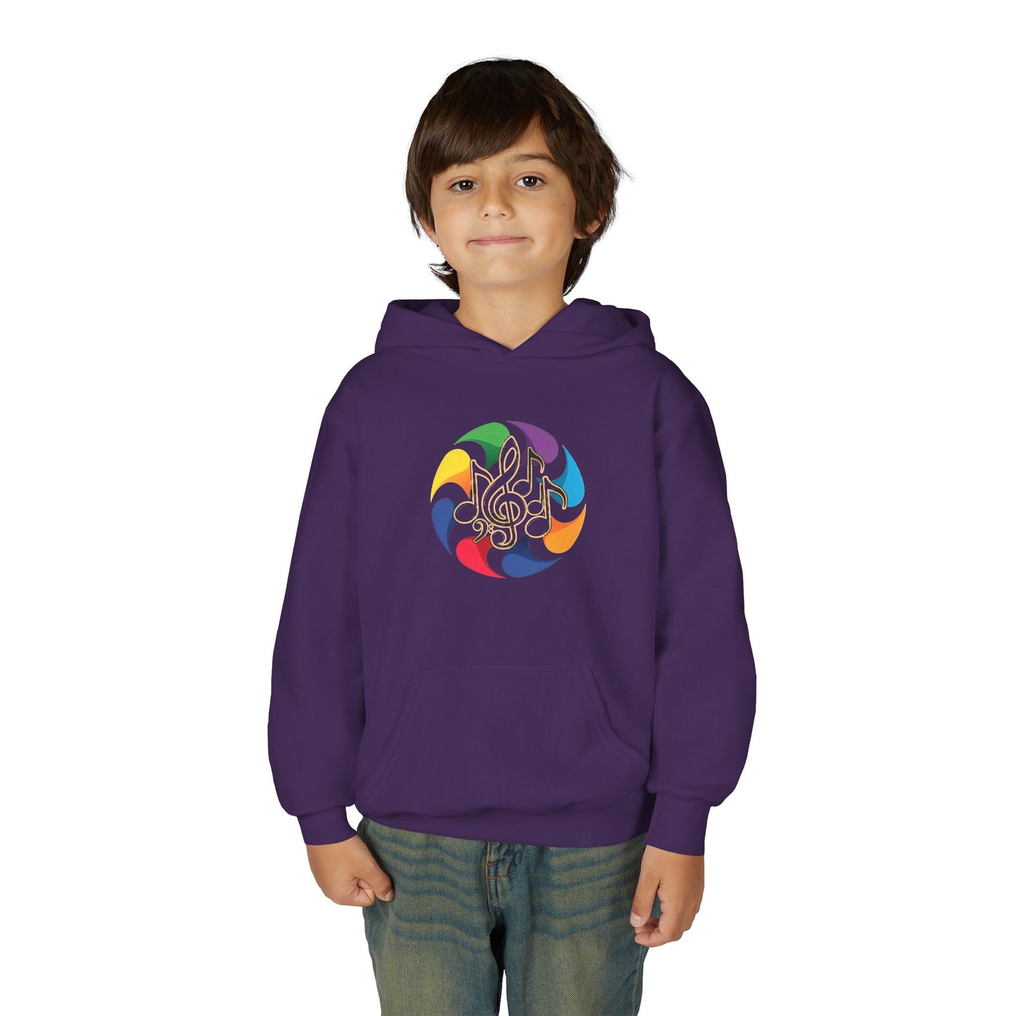 Colorful Music Treble Clef Youth Hoodie | Rainbow Note Circle