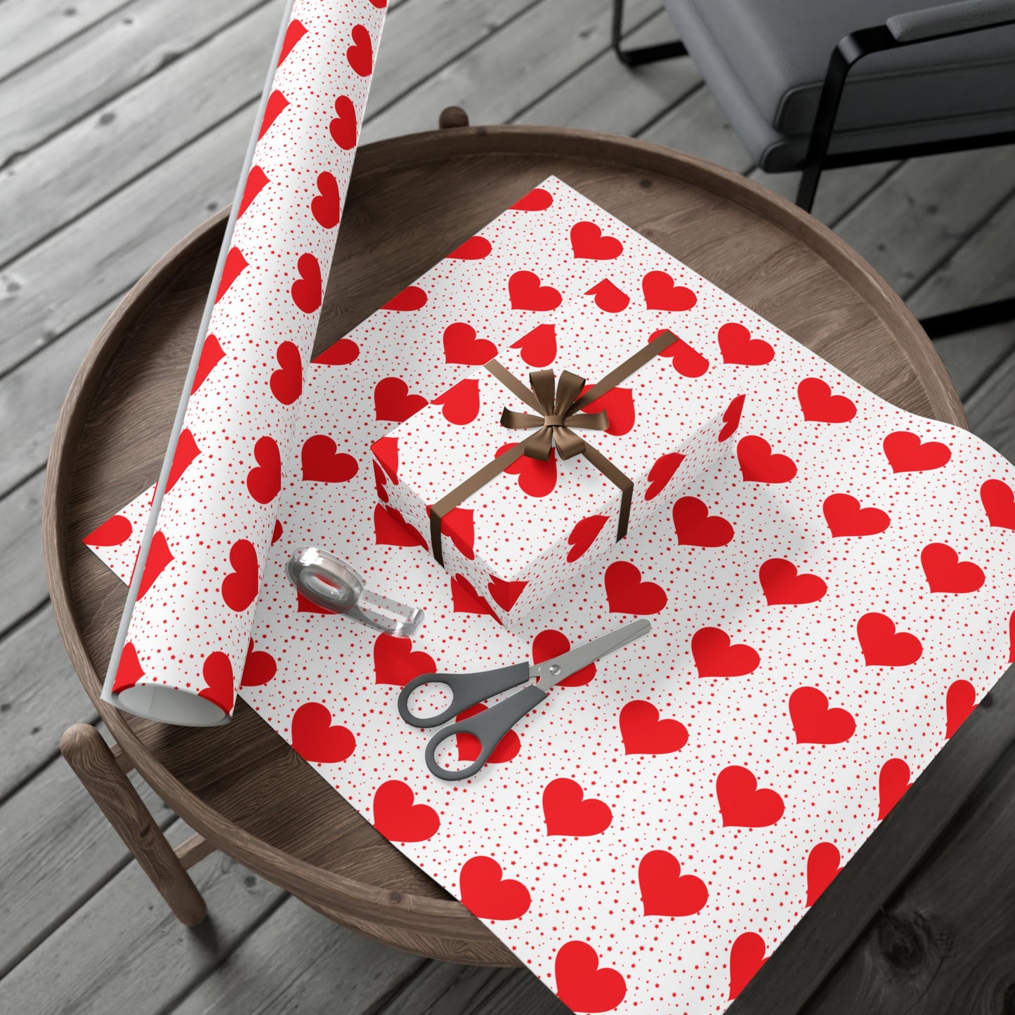 Heart Pattern Gift Wrap Paper — Red Hearts on White for Valentine’s Day & Romantic Gifts