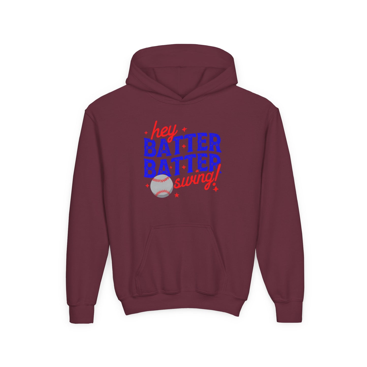 Youth Baseball Hoodie — "Hey Batter Batter Swing!" Graphic