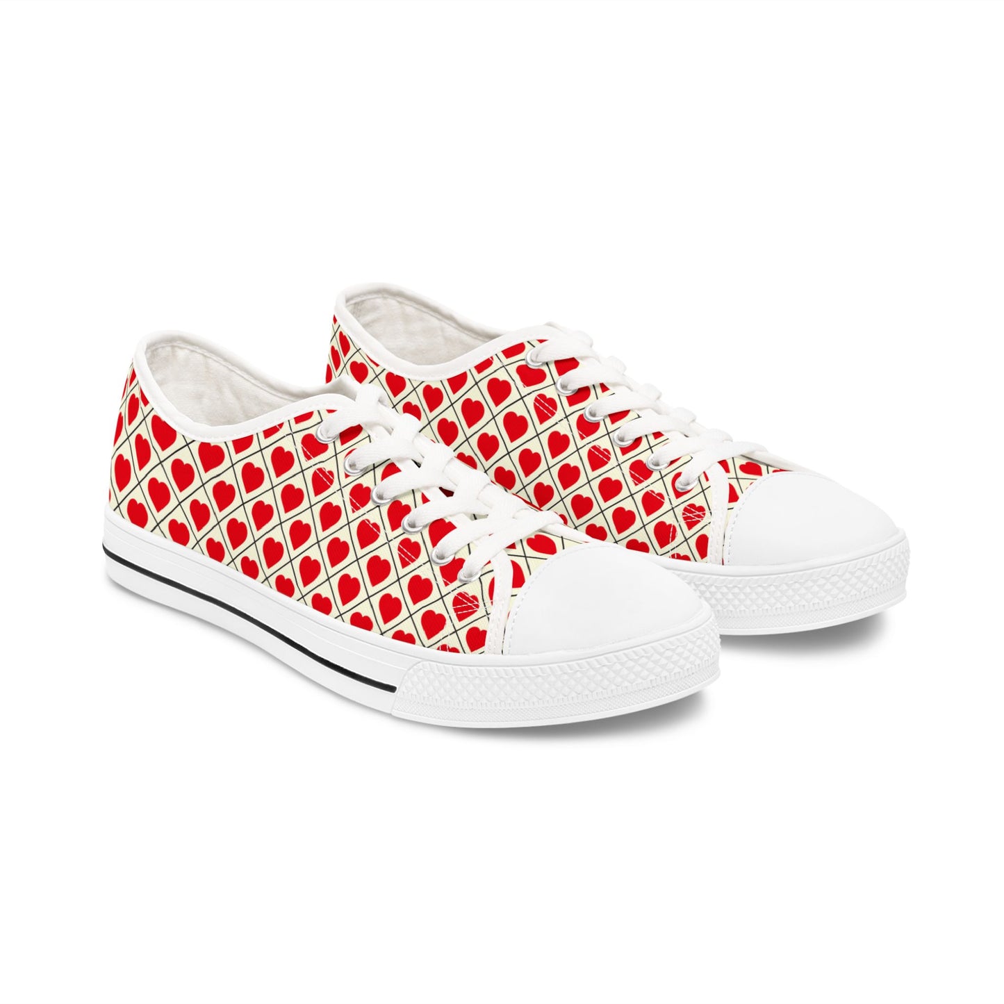 Low Top Sneakers — Red Heart Pattern Casual Women's Shoes (Valentine's Day)
