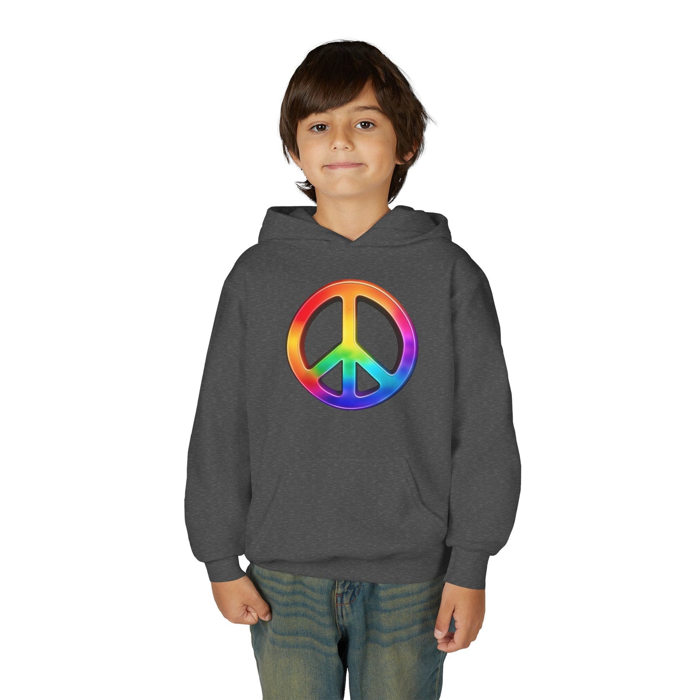 Youth Hoodie — Rainbow Peace Sign Pullover