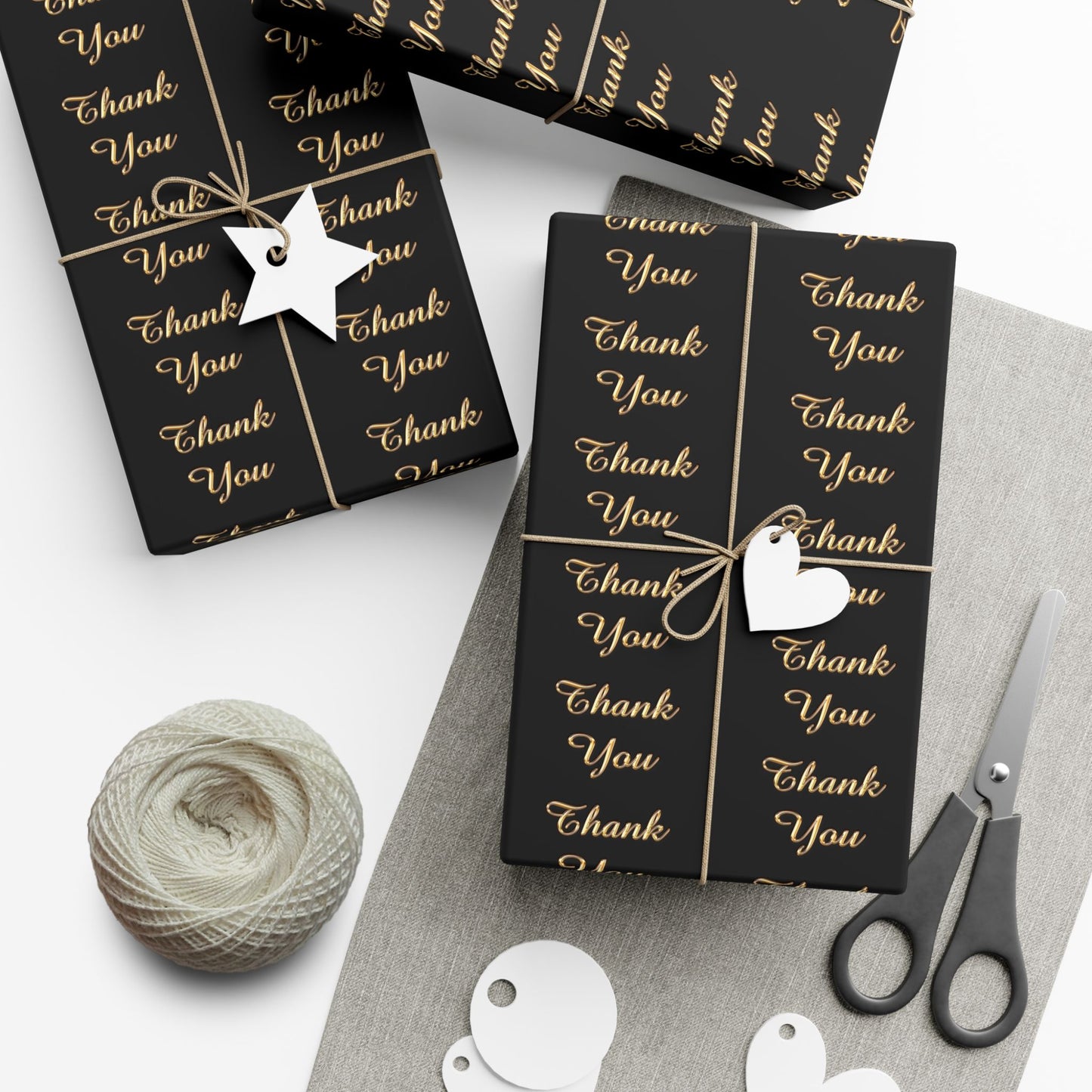 Gift Wrap Paper — Elegant Black & Gold “Thank You” Pattern (Thanksgiving, Weddings, Customer Gifts)