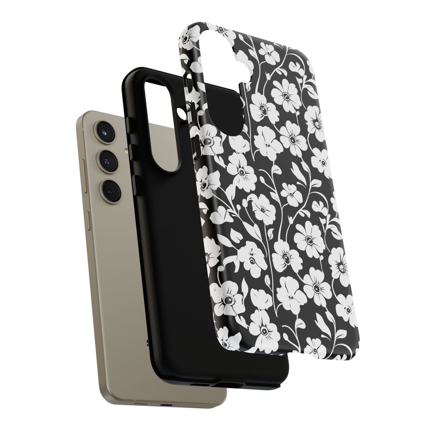 Floral Noir Tough Phone Case — Black & White Flower Protective Cover