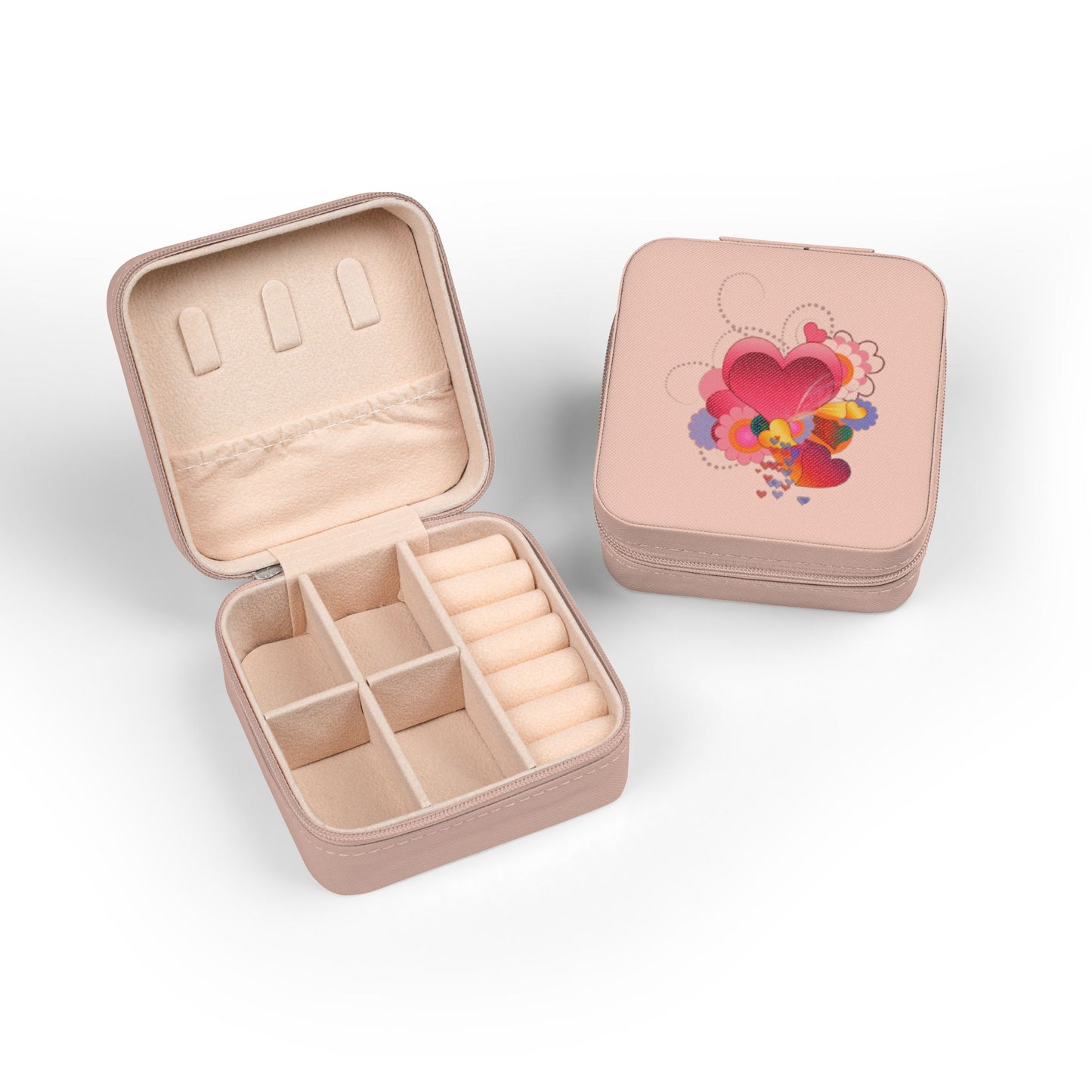 Jewelry Travel Case — Portable Pink Heart Floral Organizer