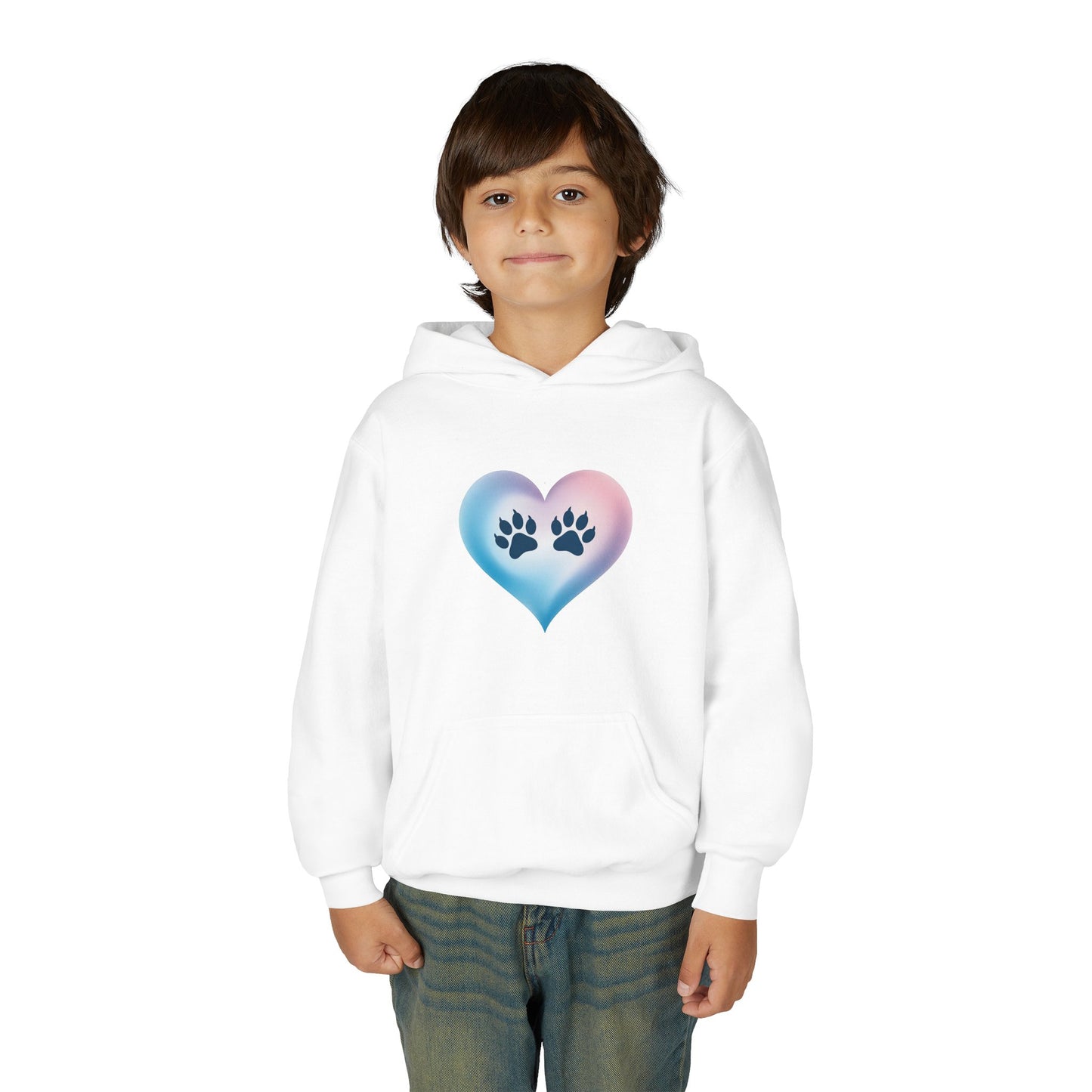 Kids Heart Paw Hoodie — Pastel Gradient Pet Lover Sweatshirt