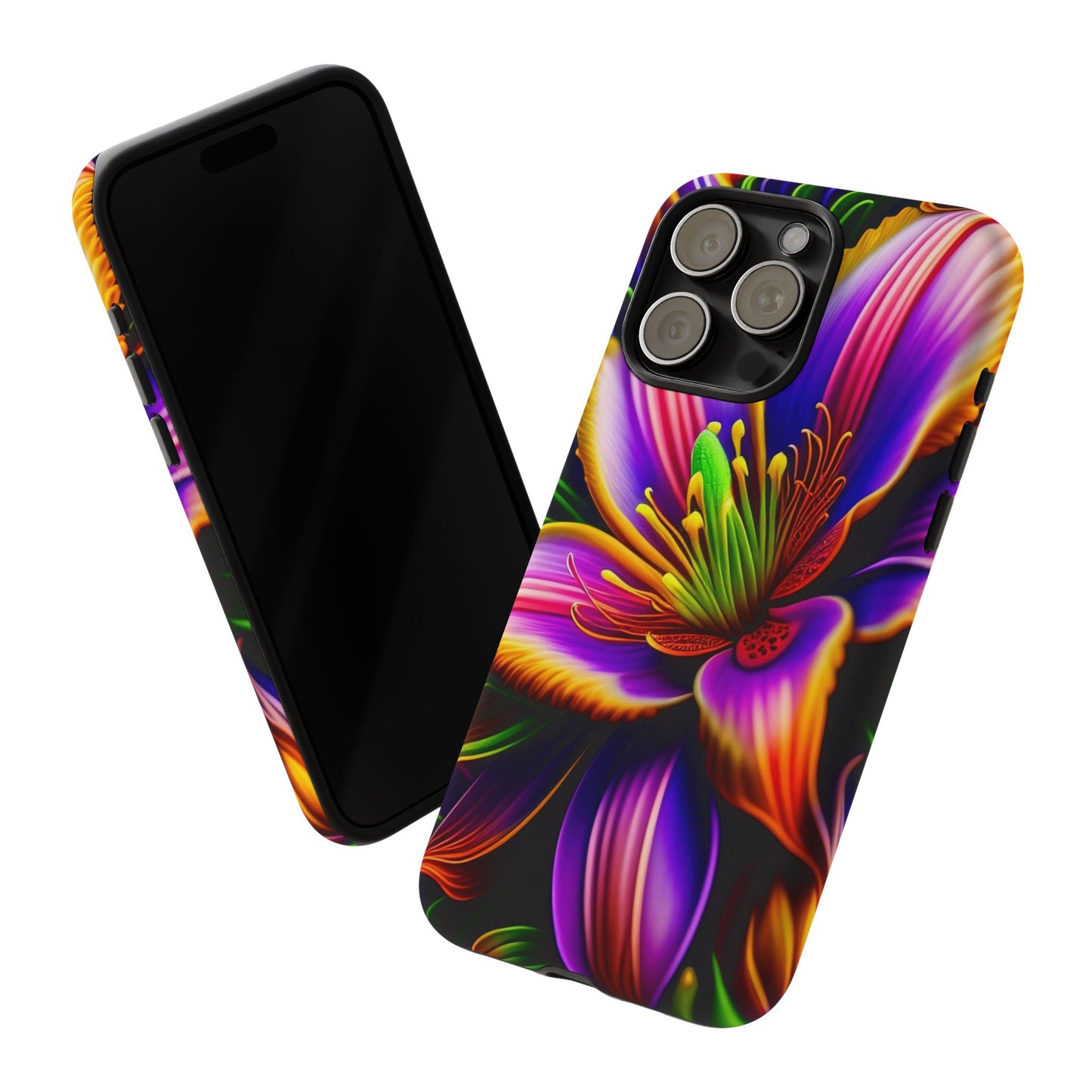 Floral Neon Tough Phone Case — Vivid Purple & Orange Lily Protective Cover