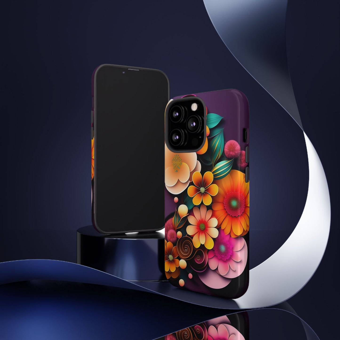 Floral Burst Tough Phone Case — Colorful Retro Flowers Protective Cover