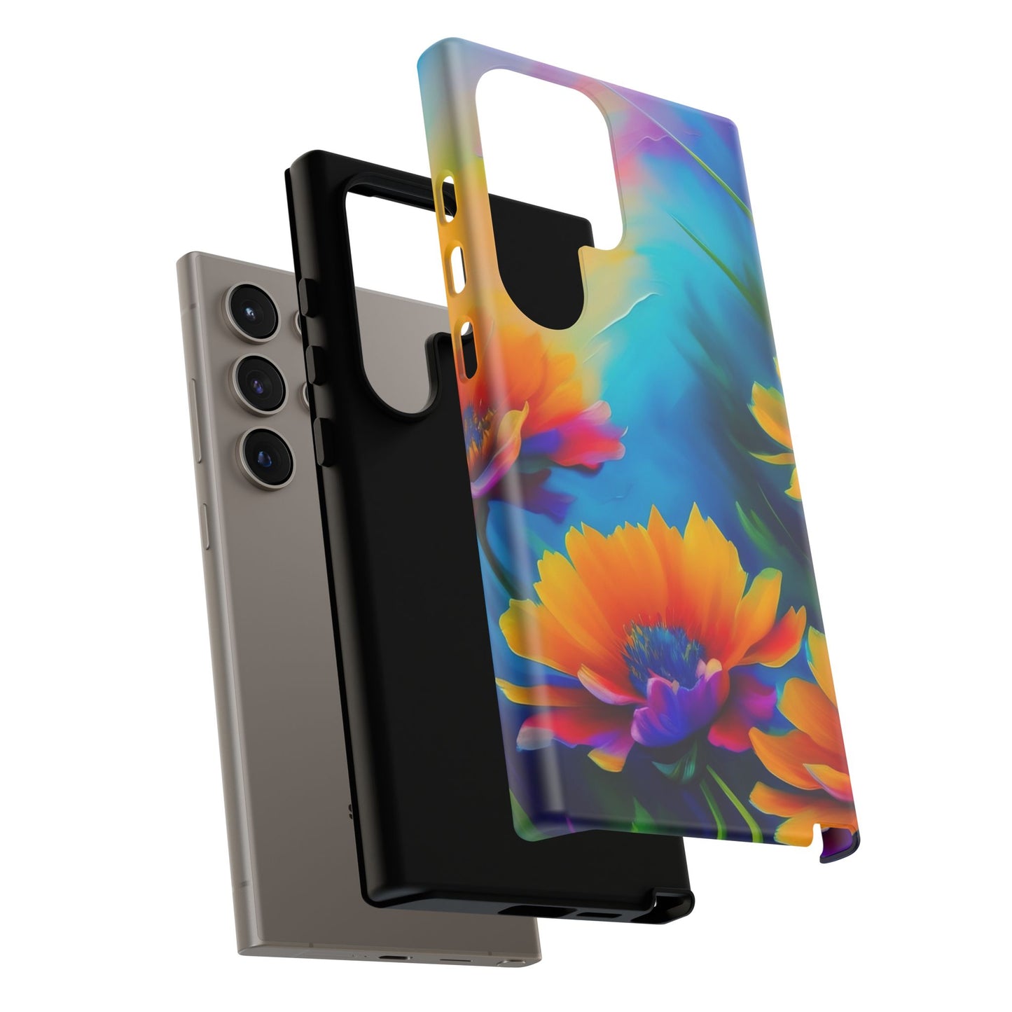 Floral Burst Tough Phone Case — Vibrant Watercolor Flowers Protective Cover
