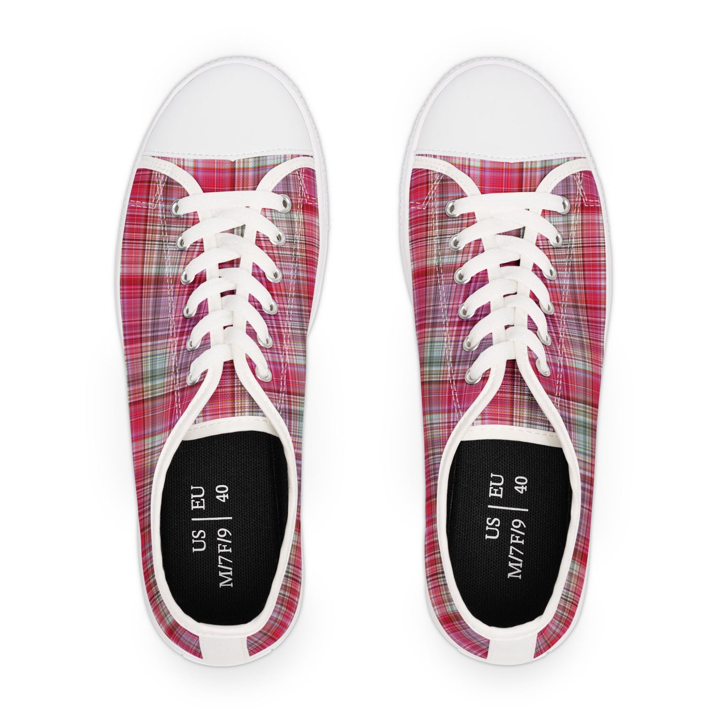 Pink Plaid Low Top Sneakers — Women's Casual Canvas Shoes