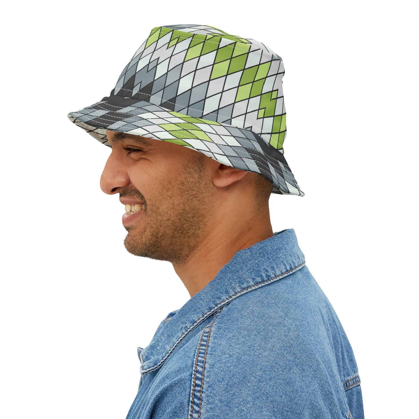 Argyle Geo Bucket Hat — Green & Gray Patterned Summer Sun Hat