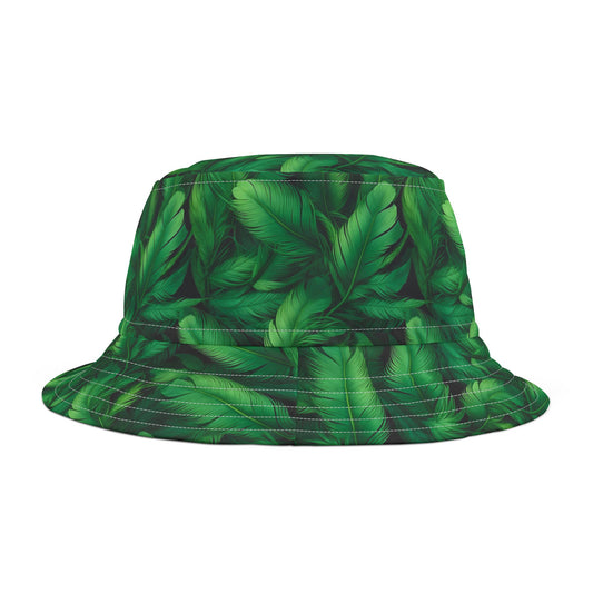 Tropical Leaf Print Bucket Hat, Trendy Sun Hat, Gift for Him, Her, Summer Accessory, Beachwear, Festival Style