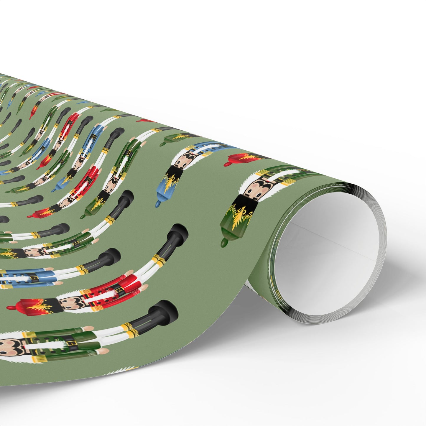 Nutcracker Pattern Wrapping Paper Roll — Festive Green Holiday Gift Wrap