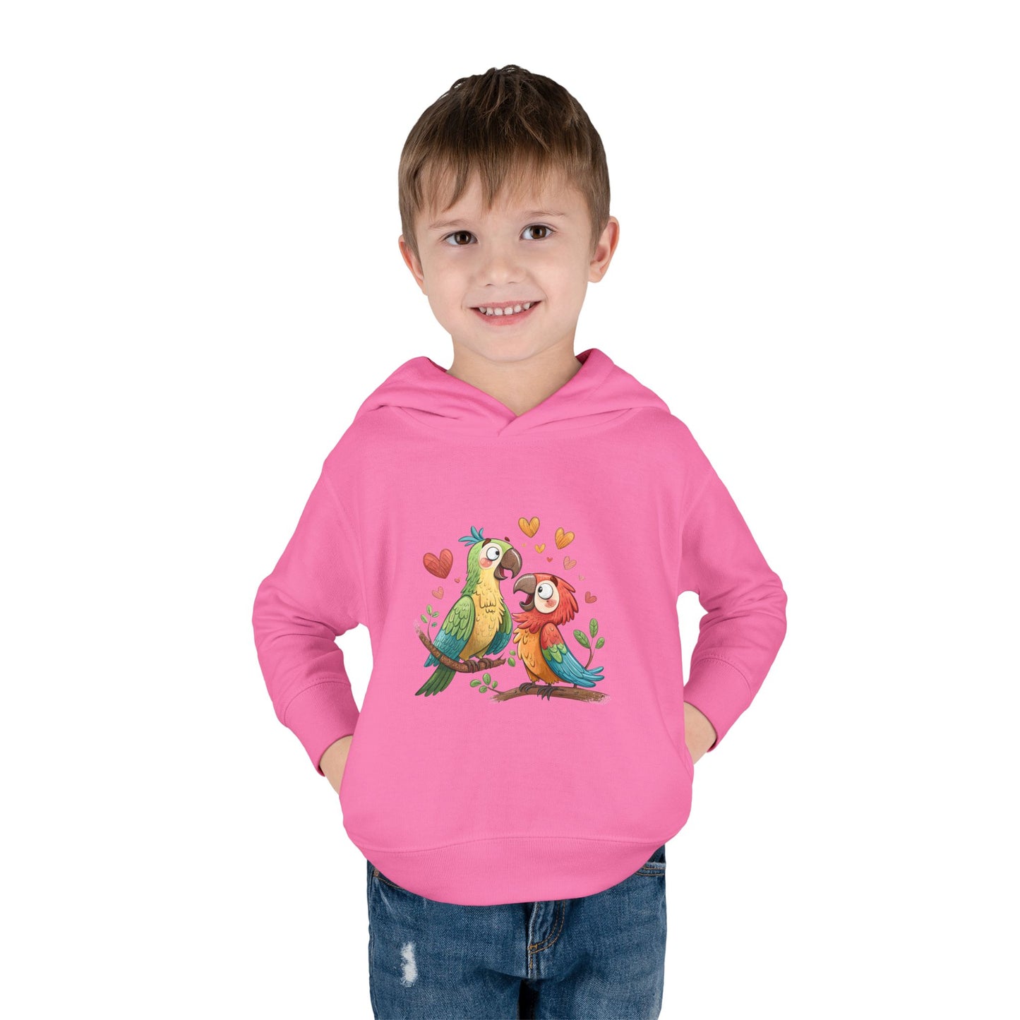 Toddler Hoodie — Cute Parrot Love Pullover (Heart Bird Kids Sweatshirt)