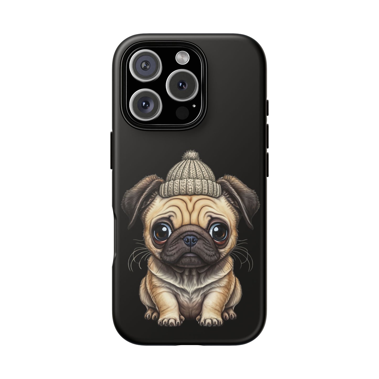 Pug Phone Case – Cute Pug Puppy Illustration on Black Tough Case