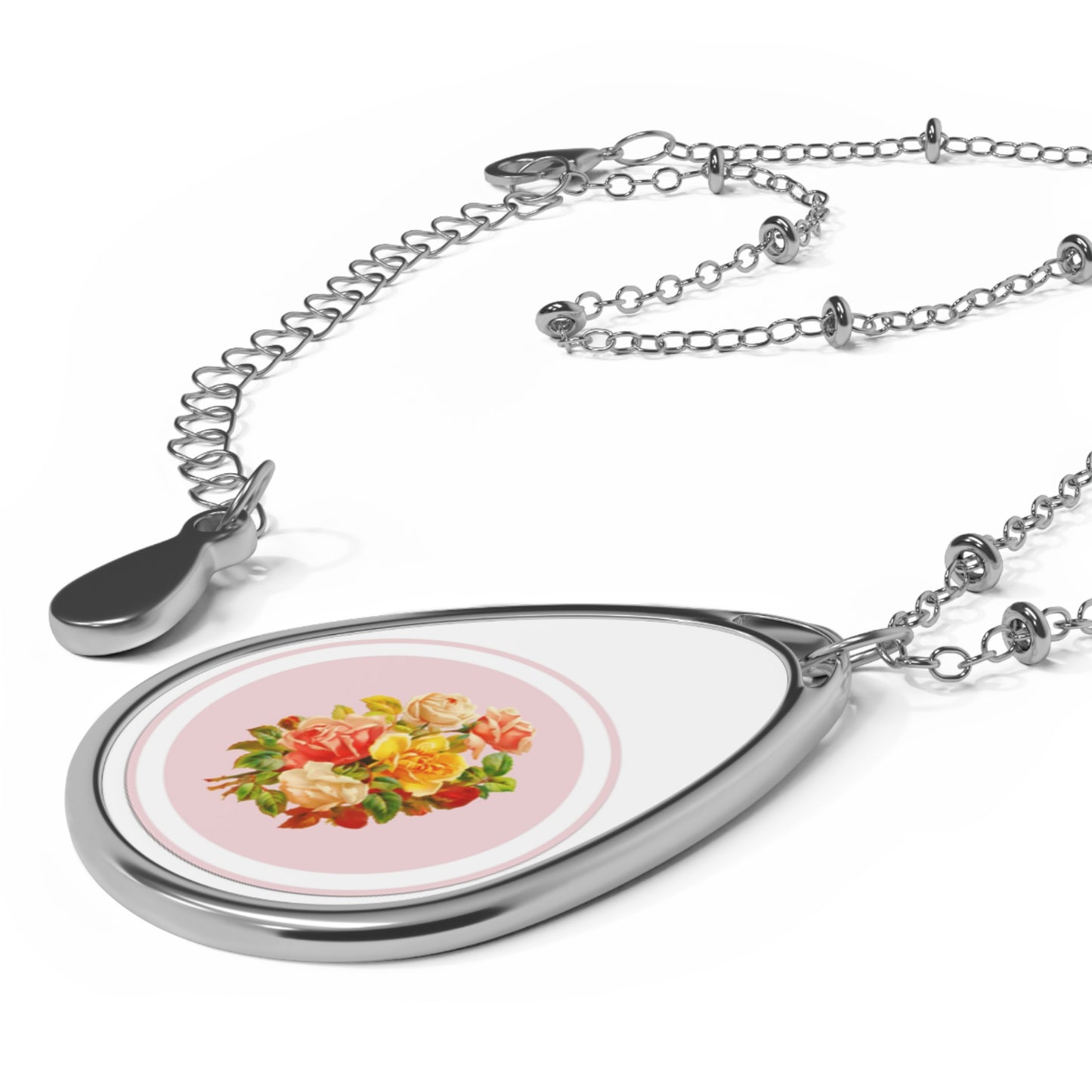 Floral Oval Necklace - Elegant Vintage Jewelry, Gift for Her, Mother's Day, Birthday, Statement Pendant