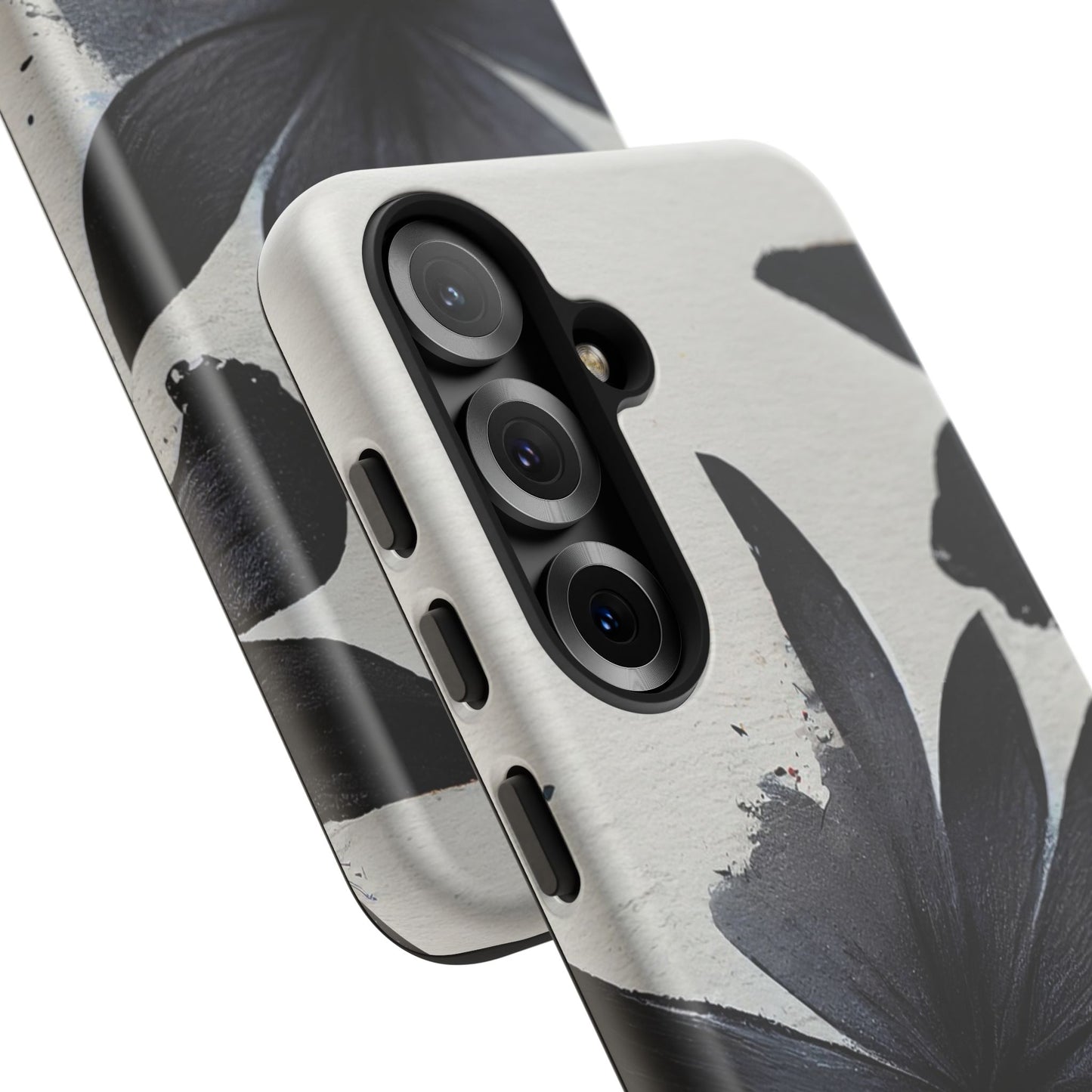 Monochrome Floral Tough Phone Case — Black Ink Flower Protective Cover