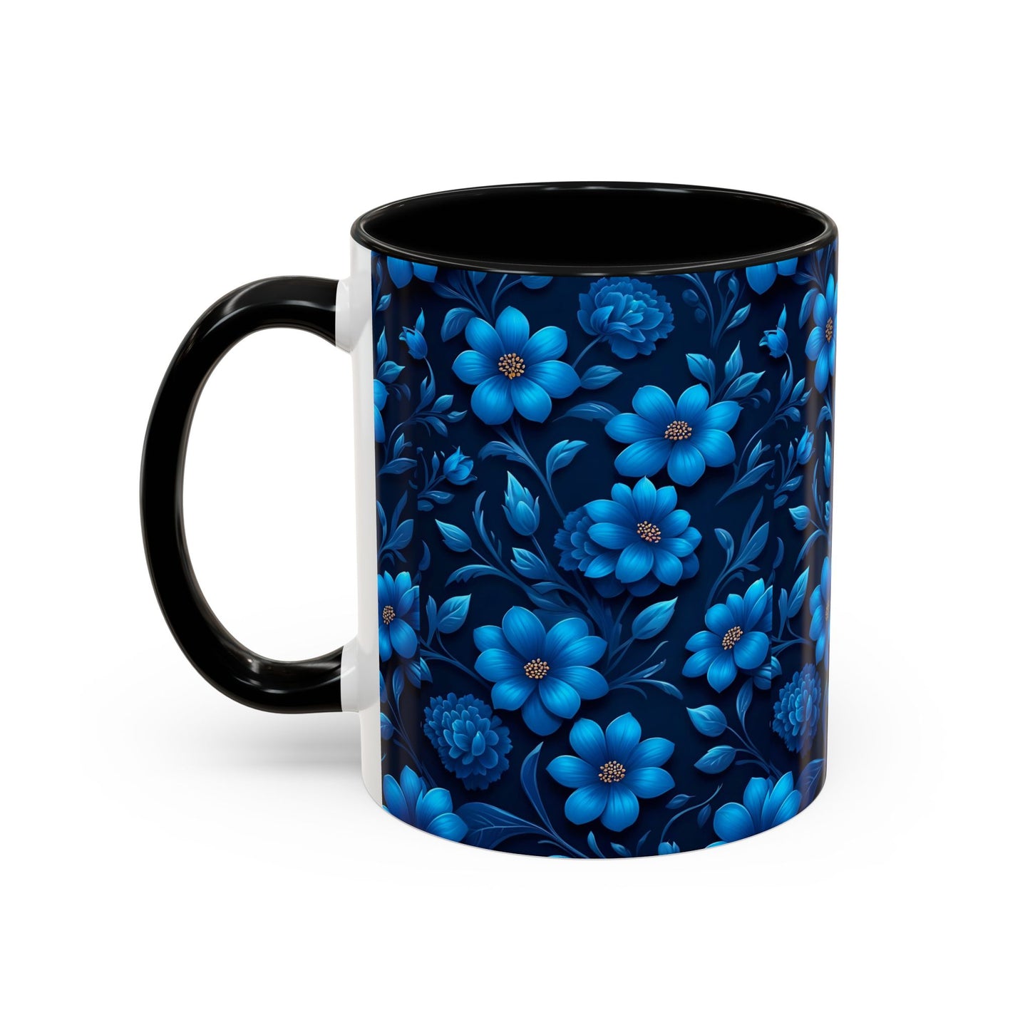 Floral Accent Coffee Mug, Blue Flower Mug, Ceramic Coffee Cup, Gift for Her, Nature-Themed Drinkware, Floral Home Decor, Unique Mug