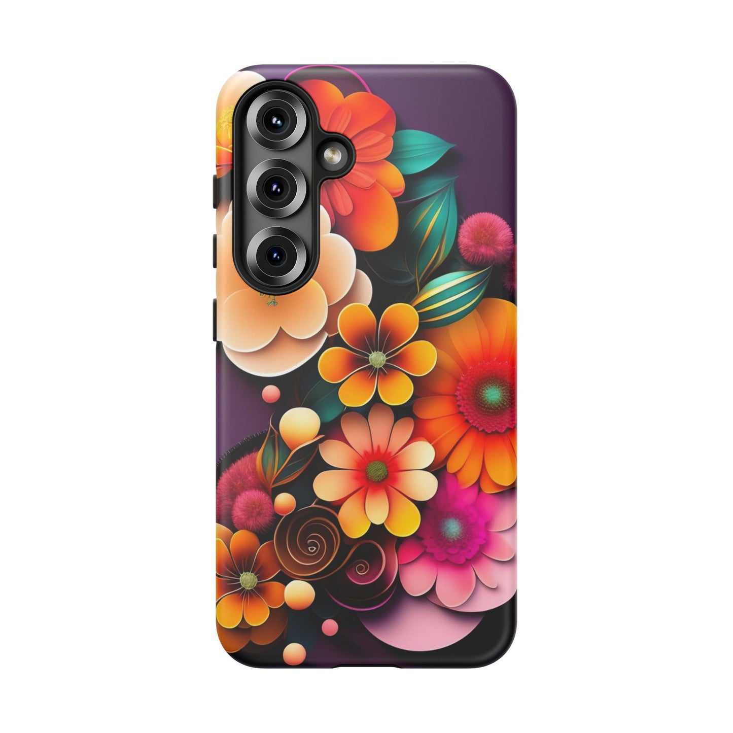 Floral Burst Tough Phone Case — Colorful Retro Flowers Protective Cover