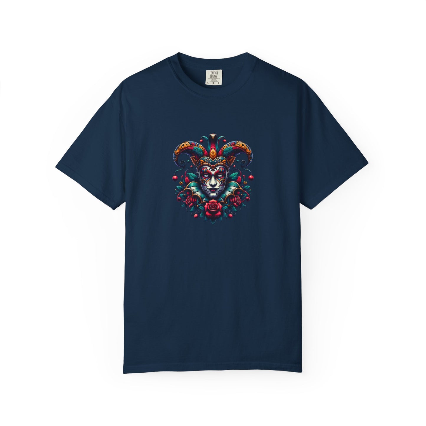 Vibrant Graphic Unisex T-Shirt with Floral Mask Design