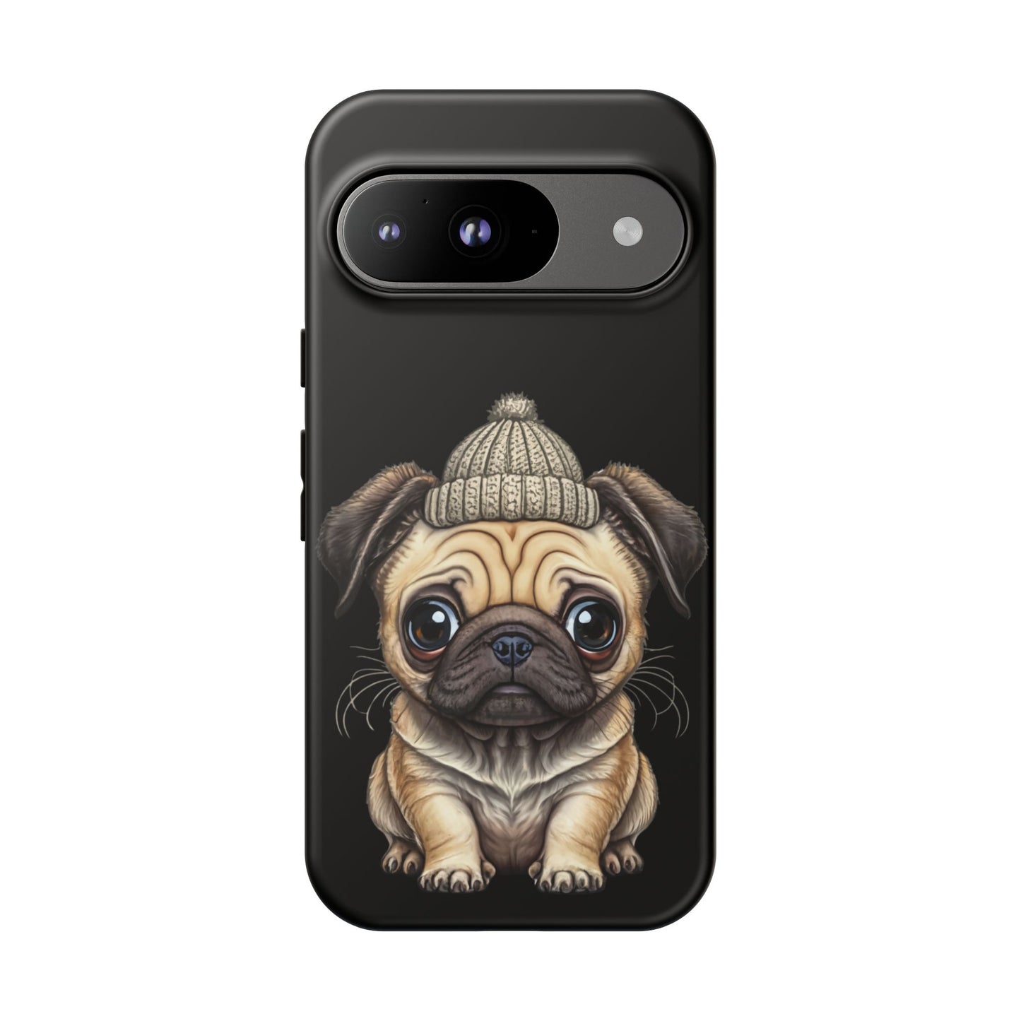 Pug Phone Case – Cute Pug Puppy Illustration on Black Tough Case