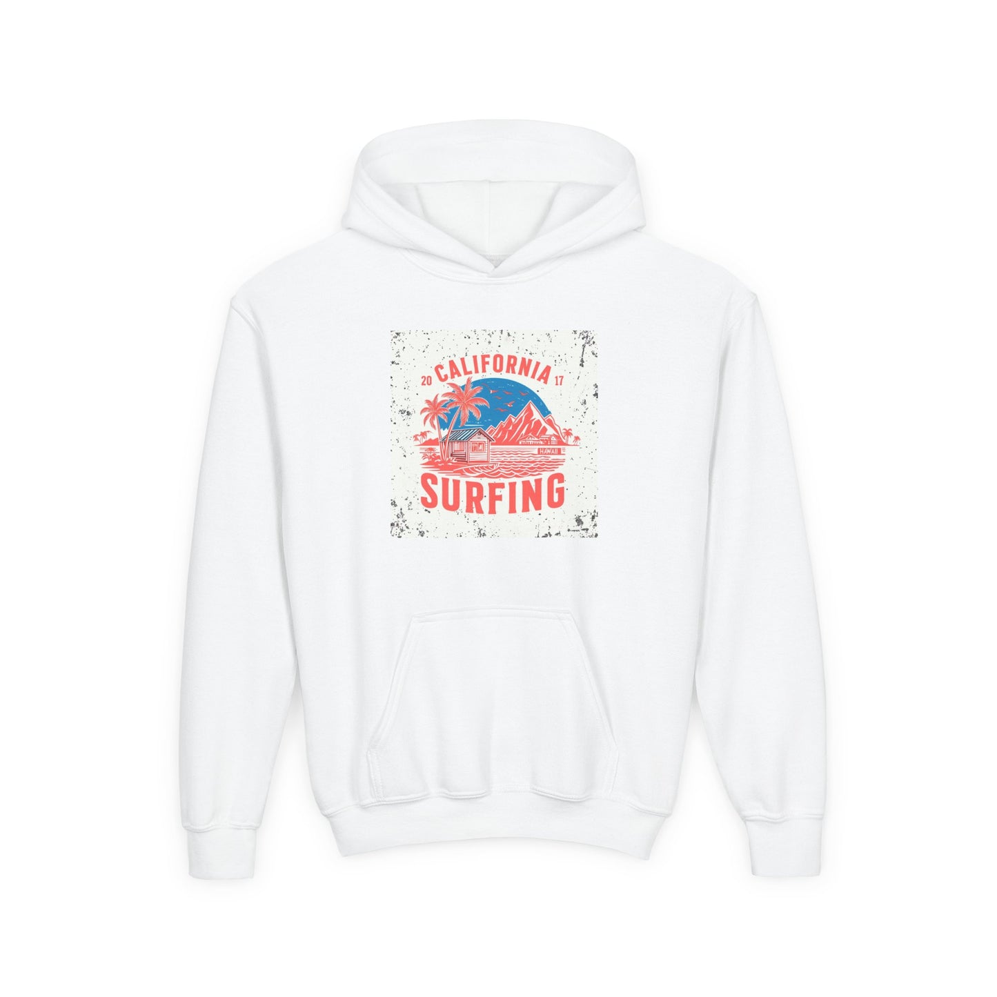 California Surfing Youth Hoodie — Retro Beach Palm Tree Surf Graphic