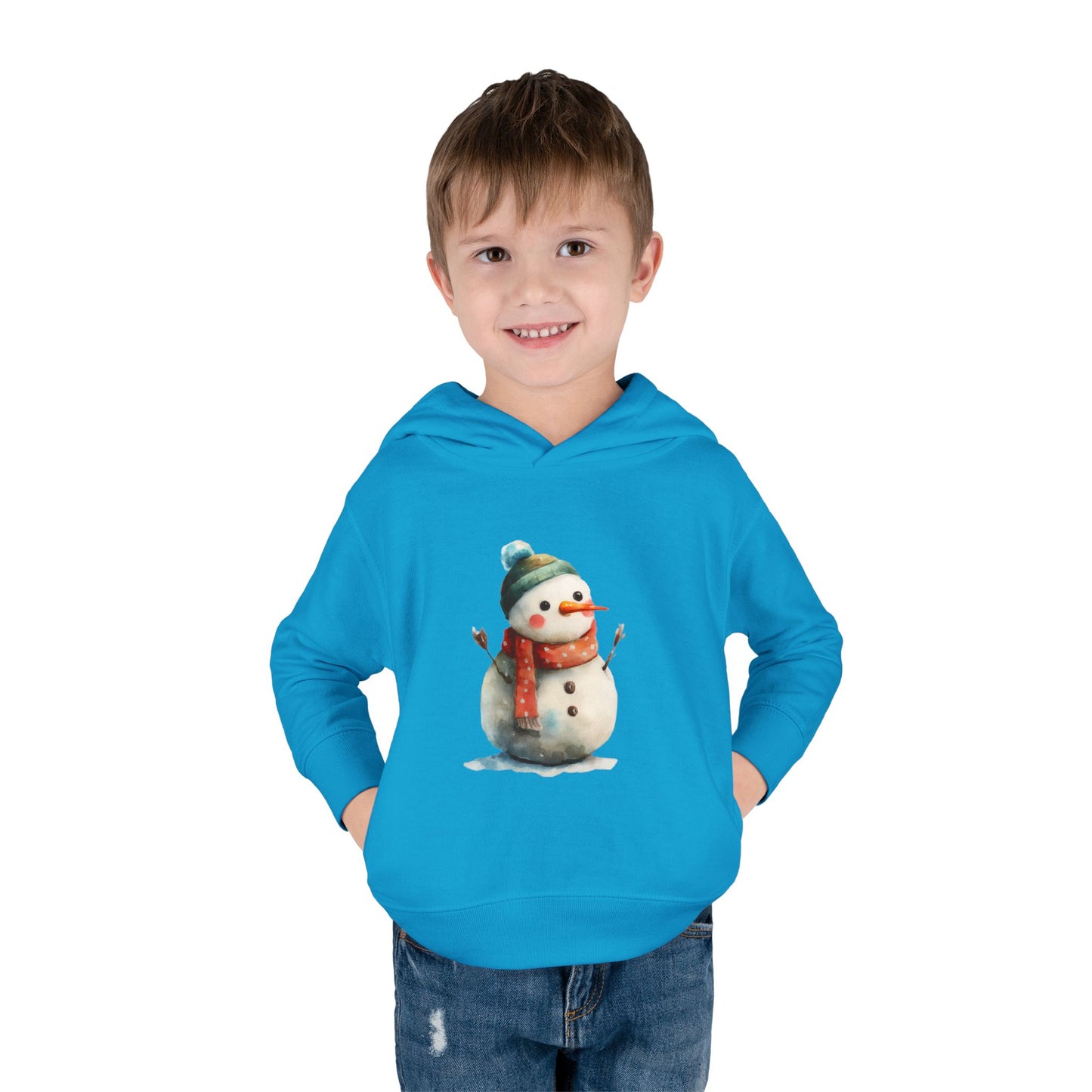 Cozy Snowman Toddler Pullover Fleece Hoodie - Winter Apparel, Cute Gift for Kids, Holiday Wear, Soft Hoodie for Toddlers, Christmas Outfit
