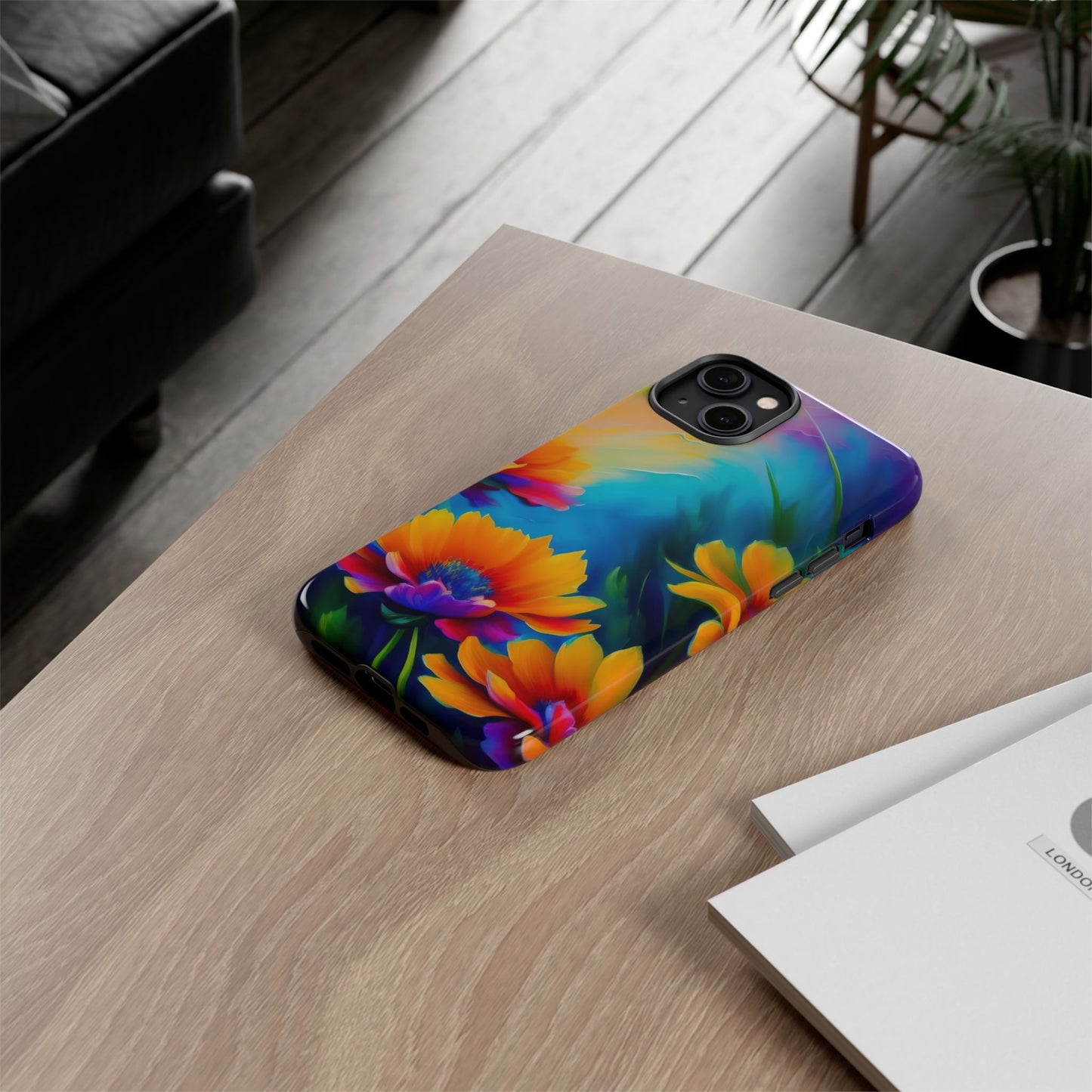 Floral Sunset Tough Phone Case — Vibrant Watercolor Flowers Protective Cover
