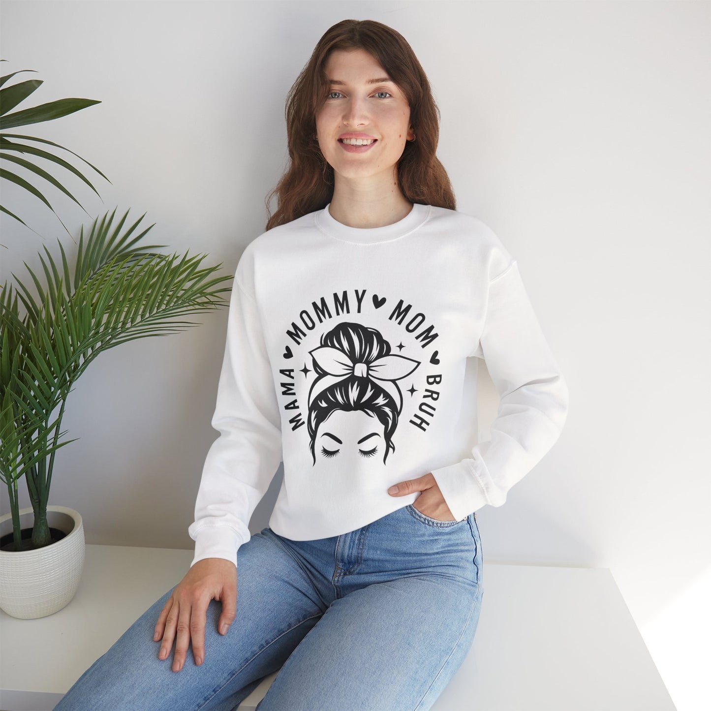 Mommy Mom Momma Crewneck Sweatshirt — Messy Bun Mom Graphic Pullover