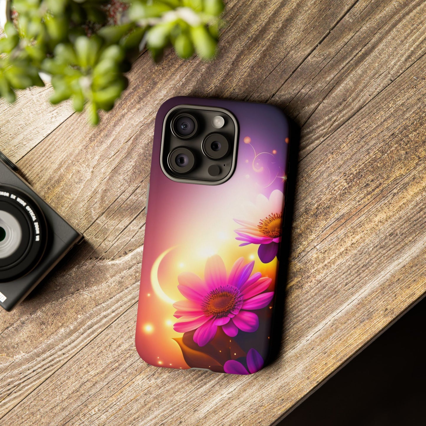 Floral Moonlight Phone Case – Purple Daisy Protective Cover