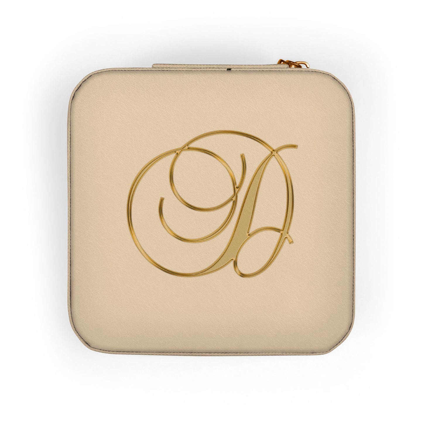 Monogrammed Travel Jewelry Case Letter D Compact Pink Organizer for Rings, Earrings & Necklaces