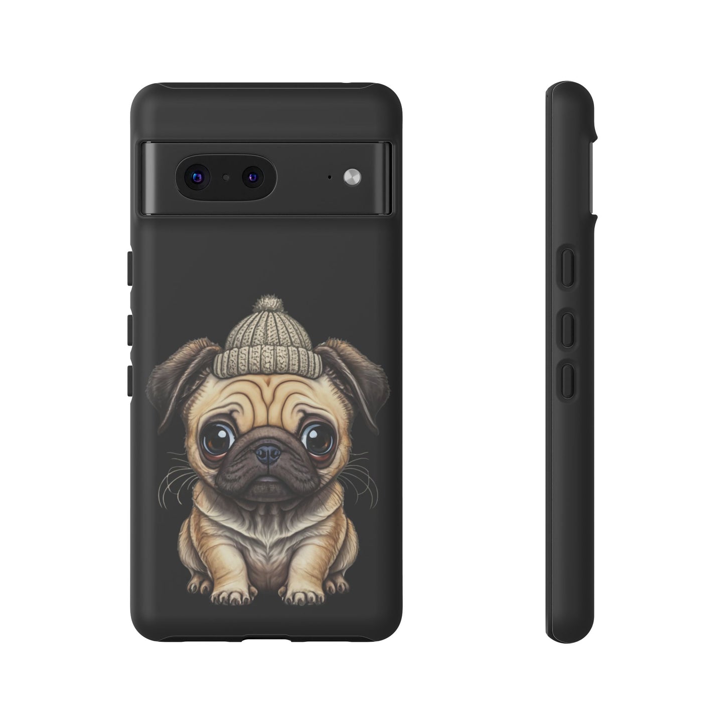 Pug Phone Case – Cute Pug Puppy Illustration on Black Tough Case