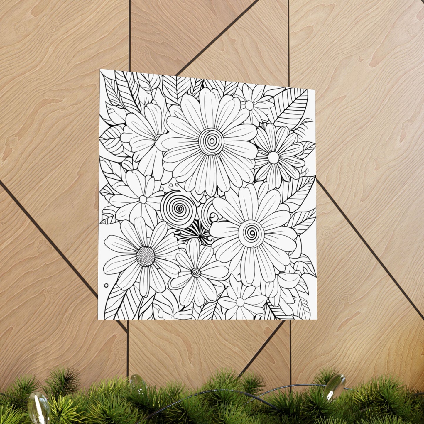 DIY Botanical Doodle Poster — Black & White Floral Coloring Art Print