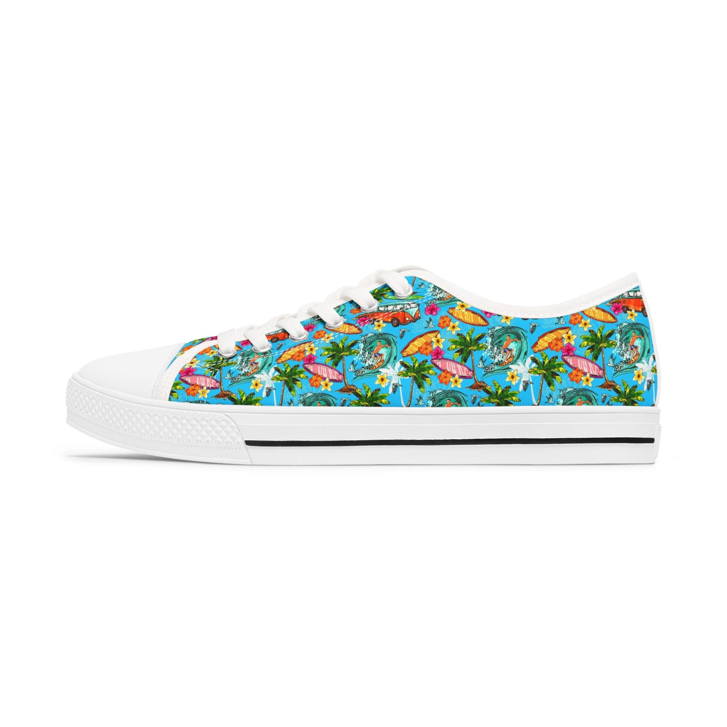 Low Top Sneakers — Tropical Flamingo Print Canvas Shoes